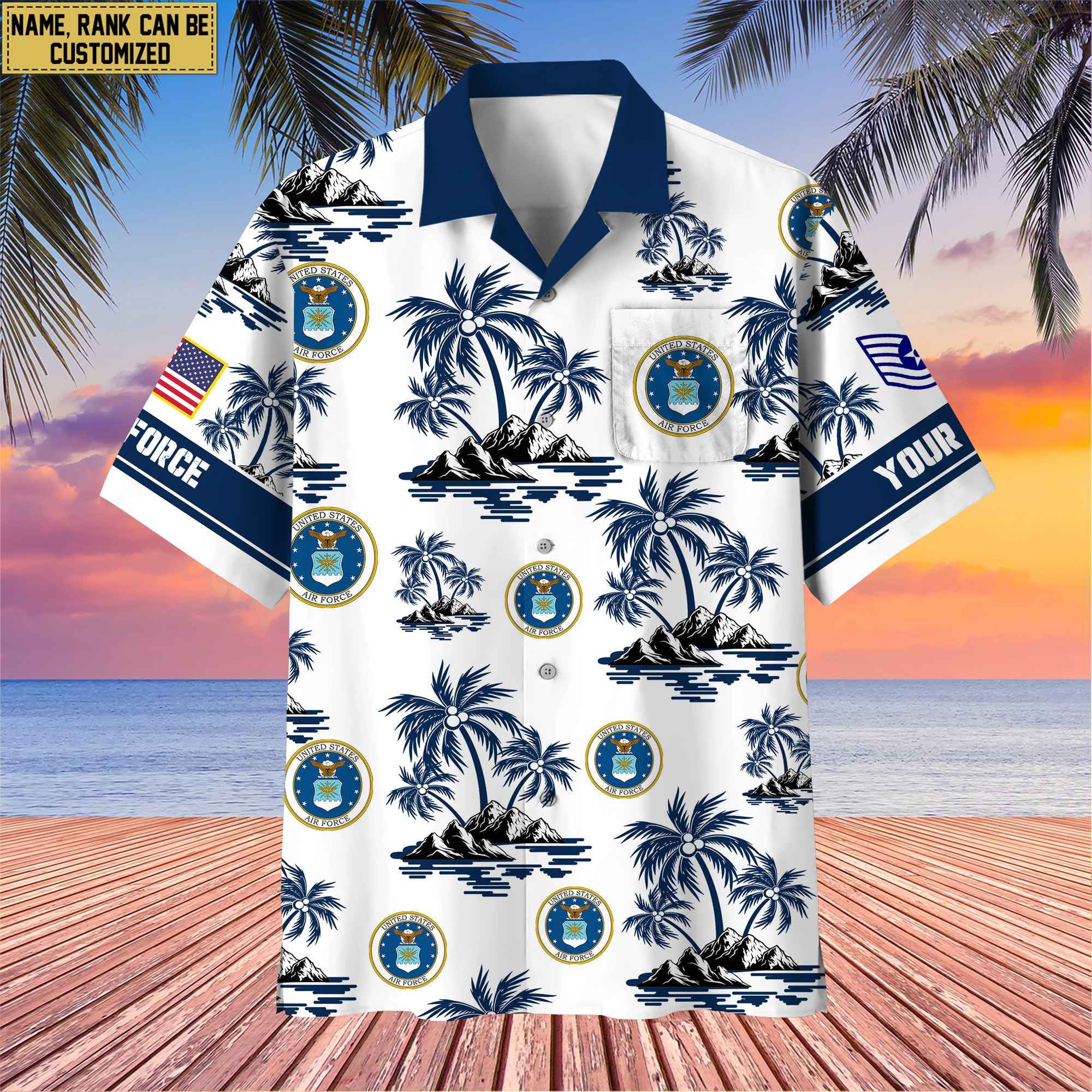 Premium Custom Name, Rank US Veterans Hawaii Shirt With Pocket, Gifts For Independence Day, Father's Day, Veterans Day, Gifts For Dad, Gifts For Husband Veteran