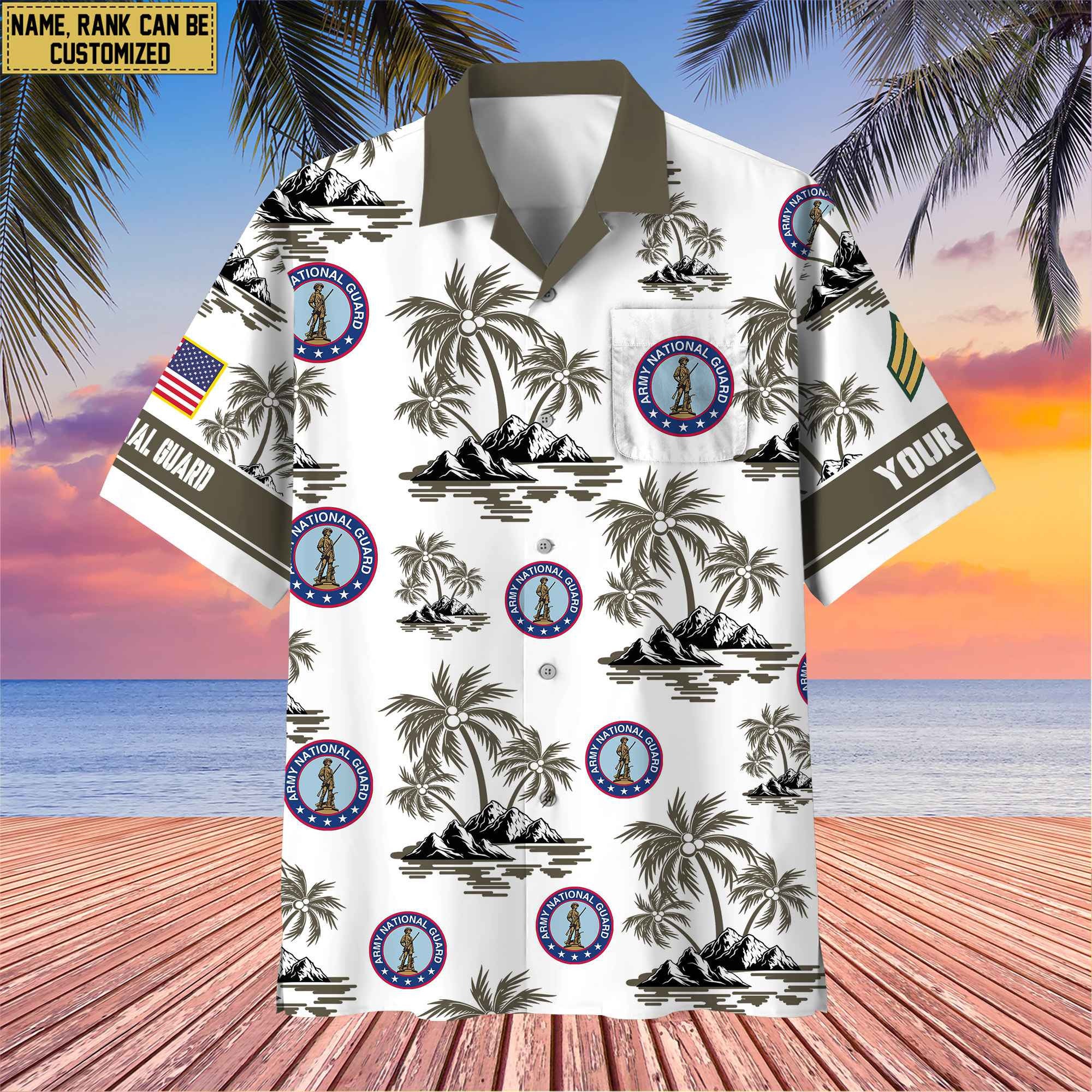 Premium Custom Name, Rank US Veterans Hawaii Shirt With Pocket, Gifts For Independence Day, Father's Day, Veterans Day, Gifts For Dad, Gifts For Husband Veteran