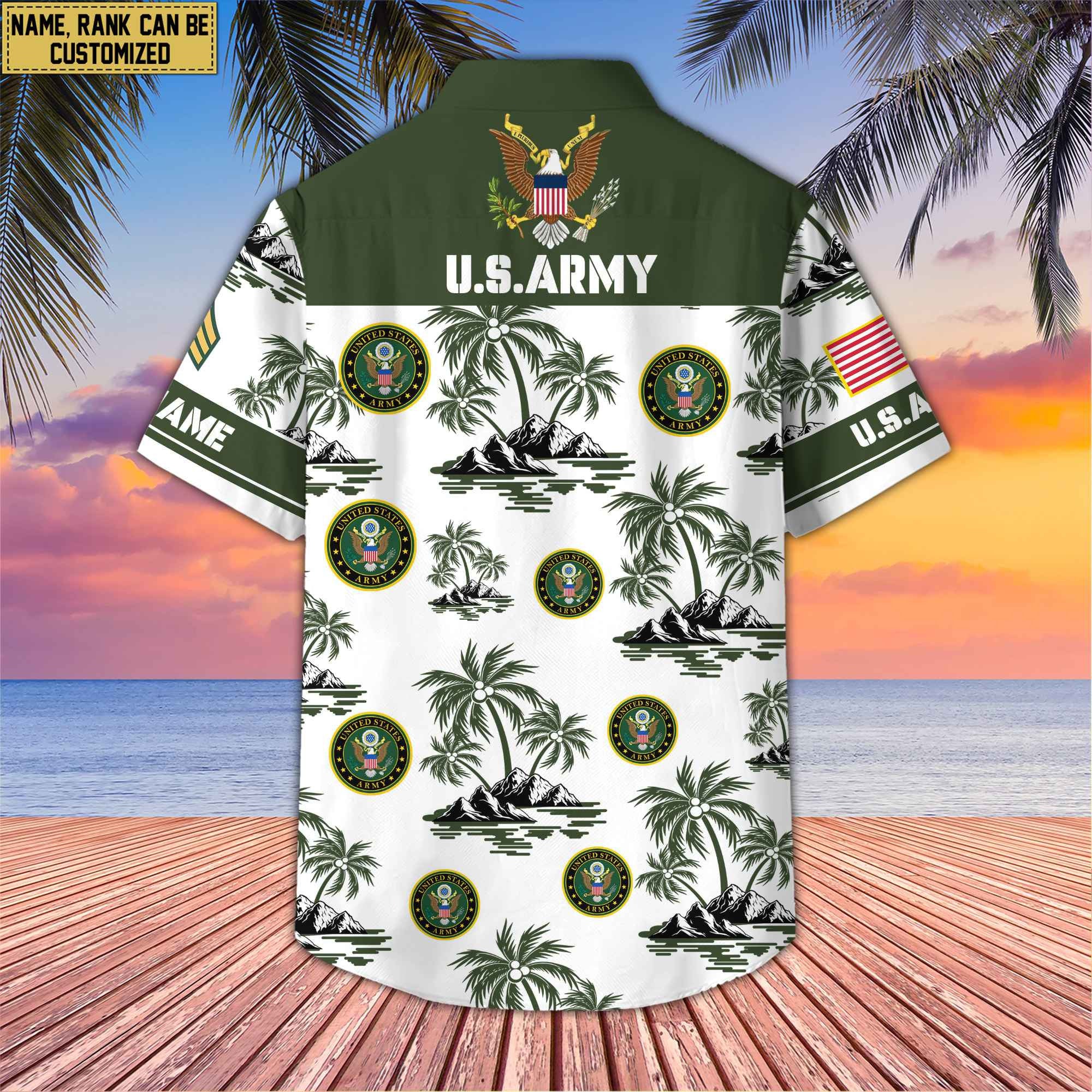 Premium Custom Name, Rank US Veterans Hawaii Shirt With Pocket, Gifts For Independence Day, Father's Day, Veterans Day, Gifts For Dad, Gifts For Husband Veteran