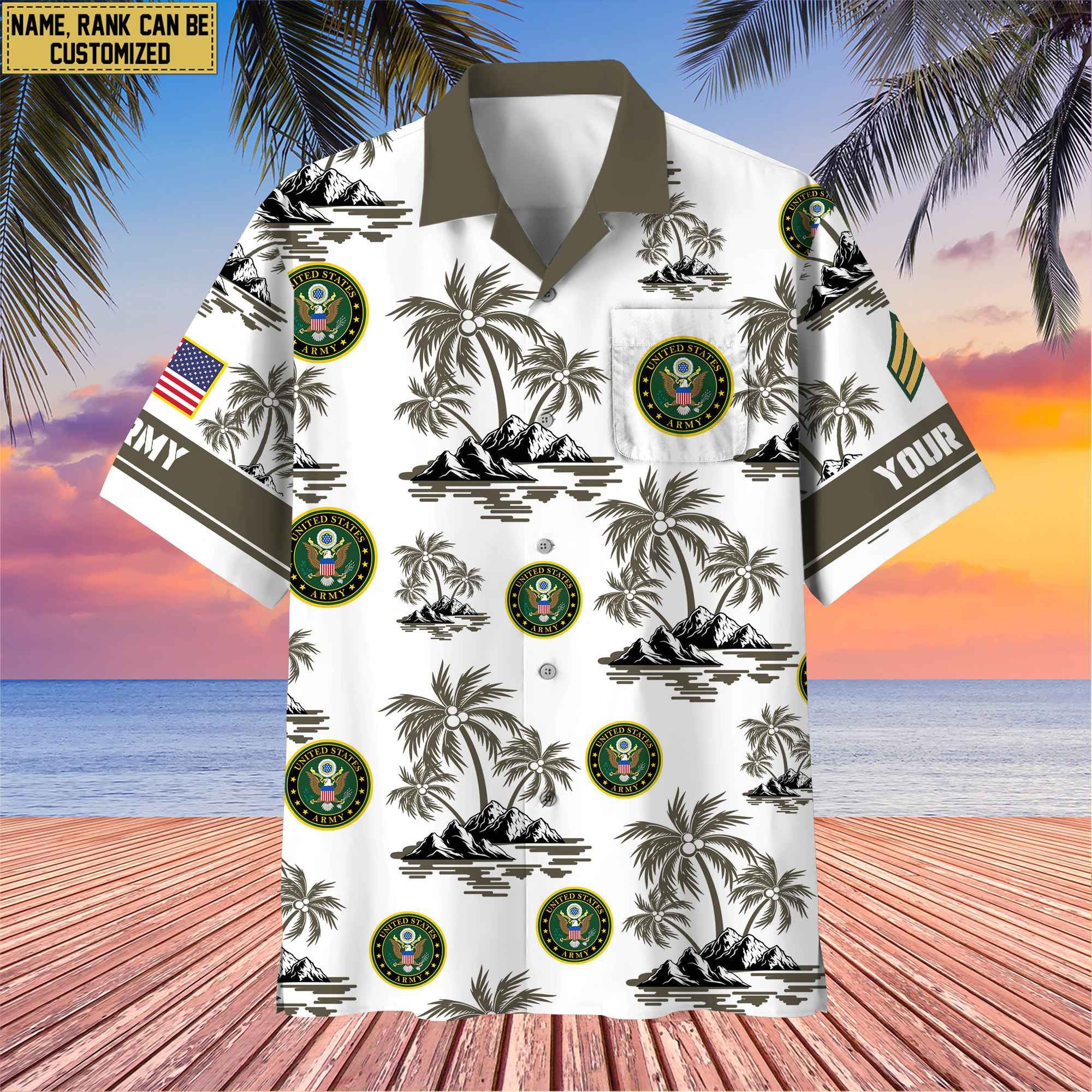 Premium Custom Name, Rank US Veterans Hawaii Shirt With Pocket, Gifts For Independence Day, Father's Day, Veterans Day, Gifts For Dad, Gifts For Husband Veteran