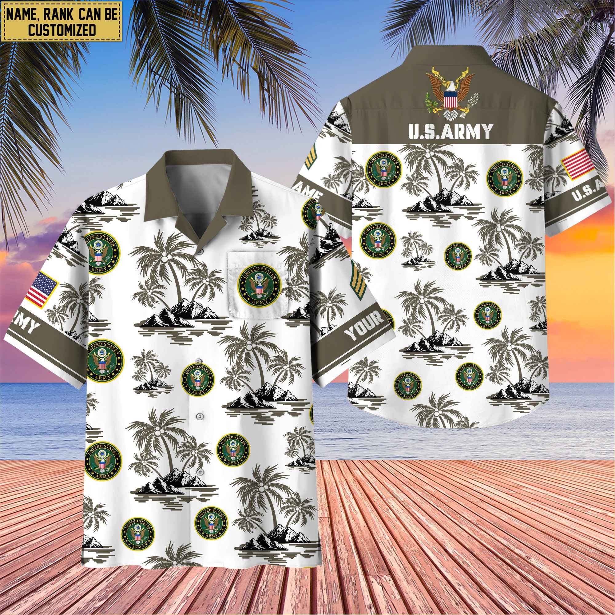 Premium Custom Name, Rank US Veterans Hawaii Shirt With Pocket, Gifts For Independence Day, Father's Day, Veterans Day, Gifts For Dad, Gifts For Husband Veteran
