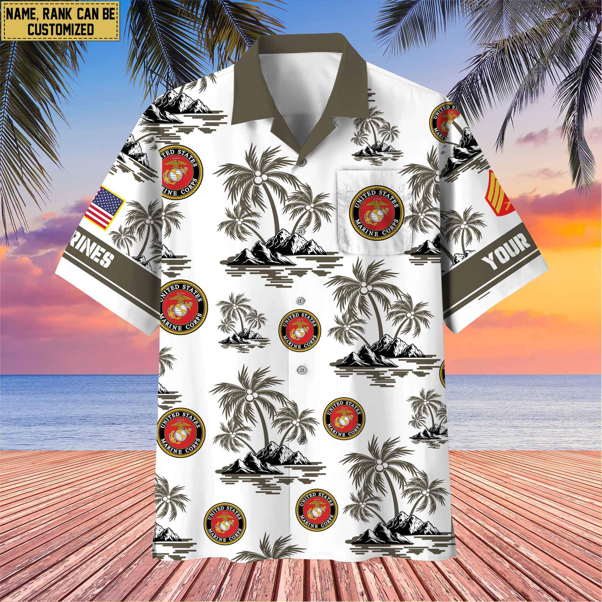 Premium Custom Name, Rank US Veterans Hawaii Shirt With Pocket, Gifts For Independence Day, Father's Day, Veterans Day, Gifts For Dad, Gifts For Husband Veteran