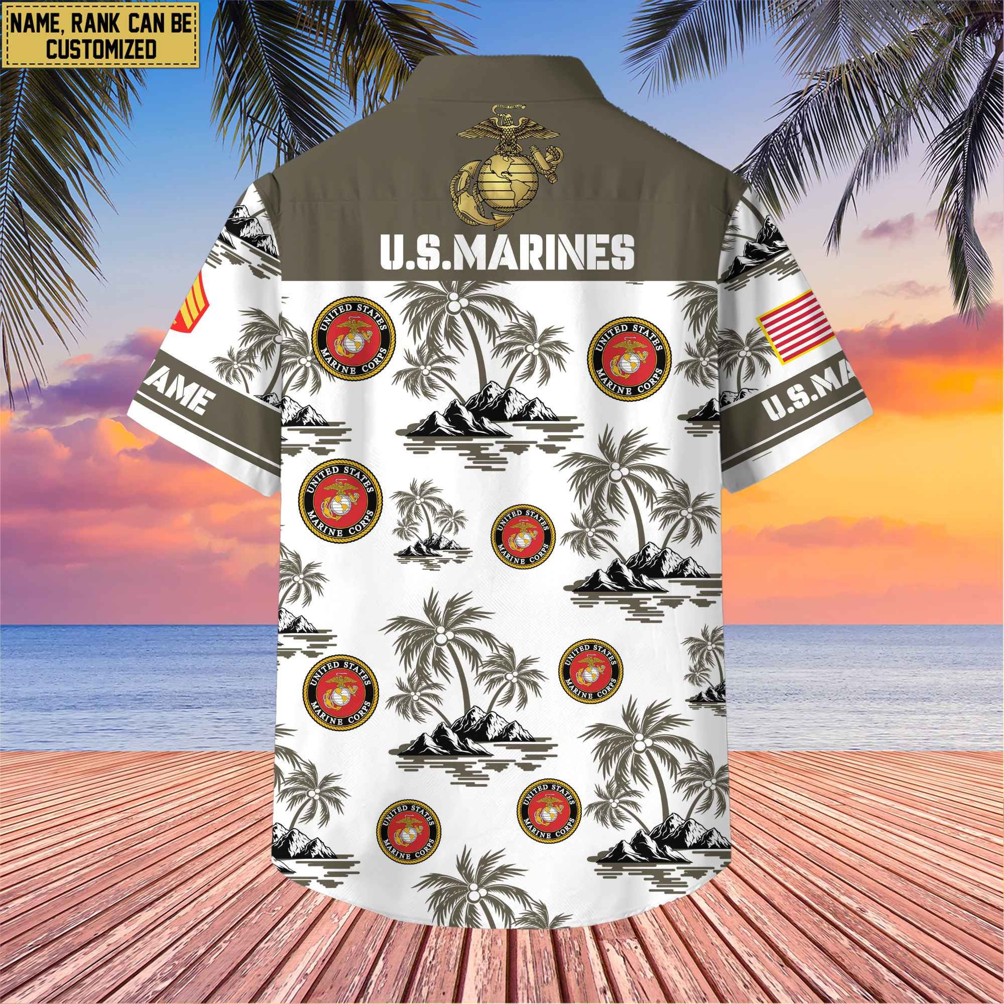 Premium Custom Name, Rank US Veterans Hawaii Shirt With Pocket, Gifts For Independence Day, Father's Day, Veterans Day, Gifts For Dad, Gifts For Husband Veteran