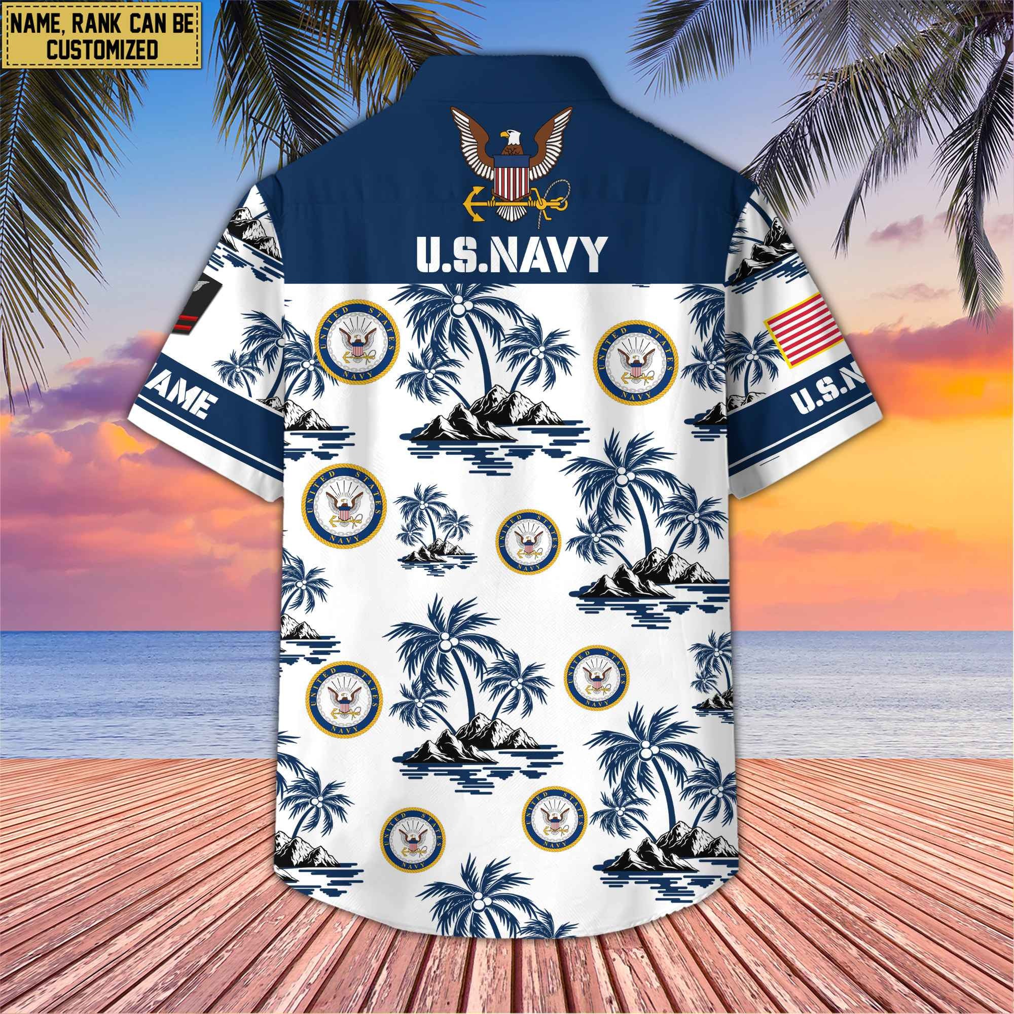 Premium Custom Name, Rank US Veterans Hawaii Shirt With Pocket, Gifts For Independence Day, Father's Day, Veterans Day, Gifts For Dad, Gifts For Husband Veteran