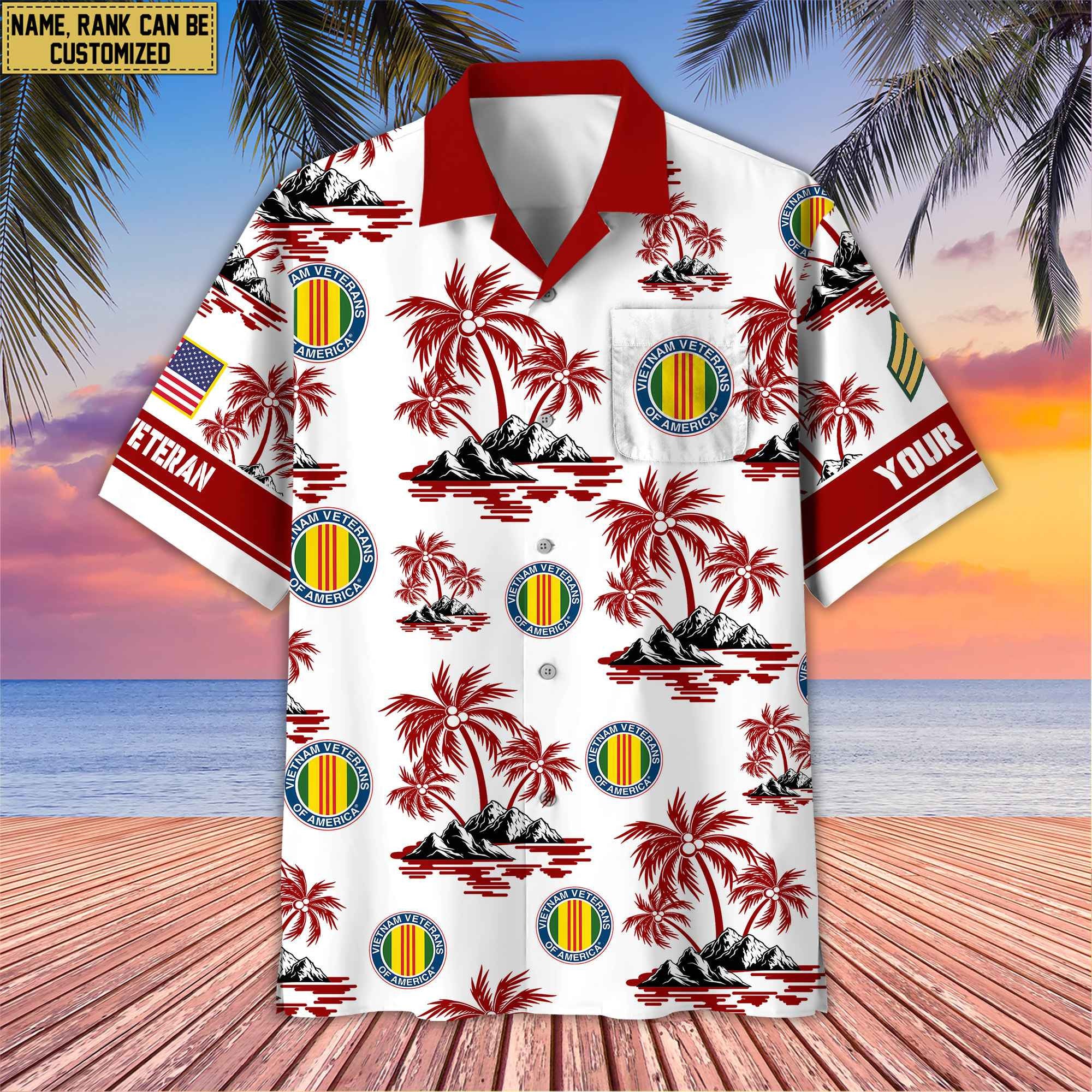 Premium Custom Name, Rank US Veterans Hawaii Shirt With Pocket, Gifts For Independence Day, Father's Day, Veterans Day, Gifts For Dad, Gifts For Husband Veteran