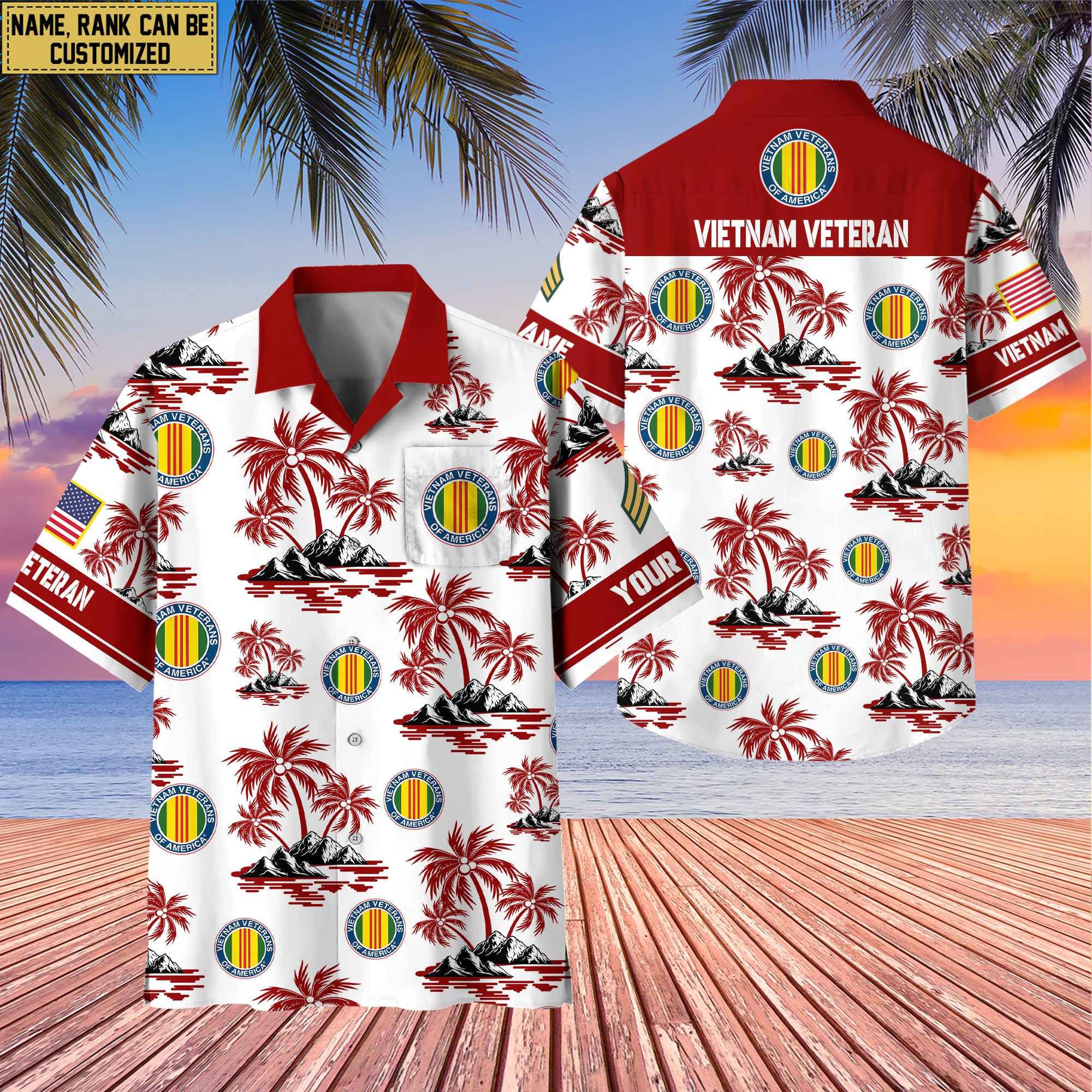 Premium Custom Name, Rank US Veterans Hawaii Shirt With Pocket, Gifts For Independence Day, Father's Day, Veterans Day, Gifts For Dad, Gifts For Husband Veteran