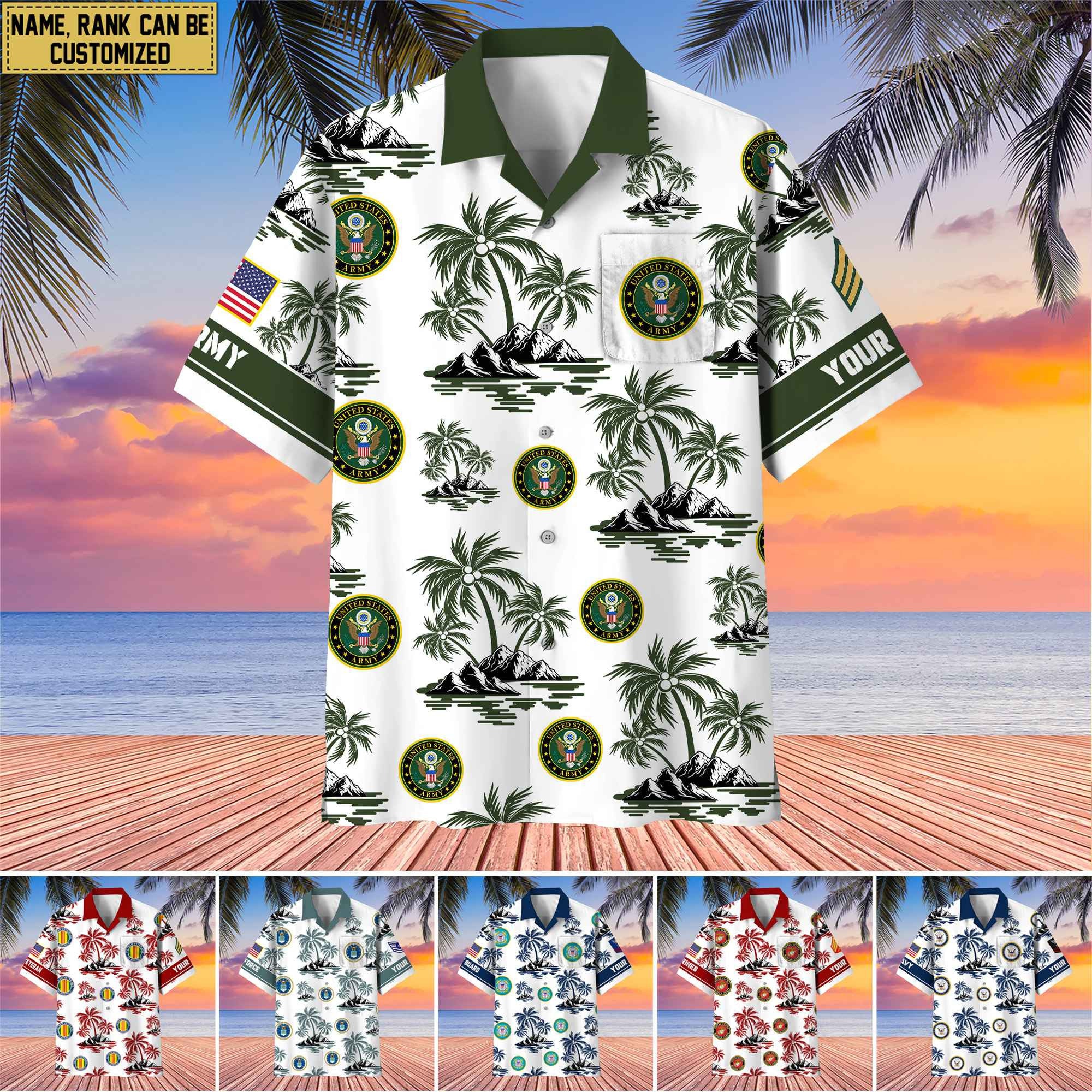 Premium Custom Name, Rank US Veterans Hawaii Shirt With Pocket, Gifts For Independence Day, Father's Day, Veterans Day, Gifts For Dad, Gifts For Husband Veteran