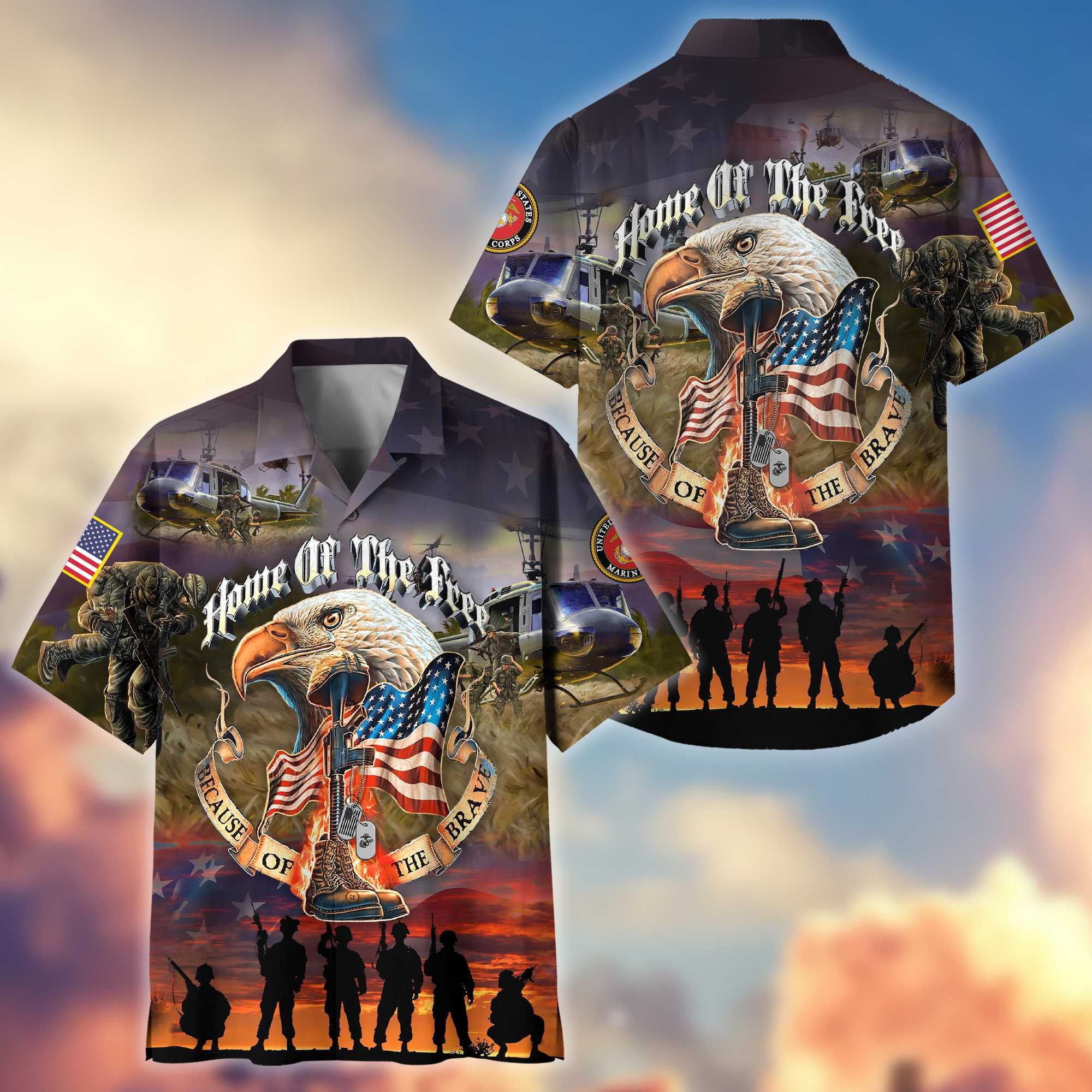 Premium Home Of The Free Because Of The Brave US Veterans Hawaiian Shirt, Gifts For Dad, Gifts For Husband Veteran