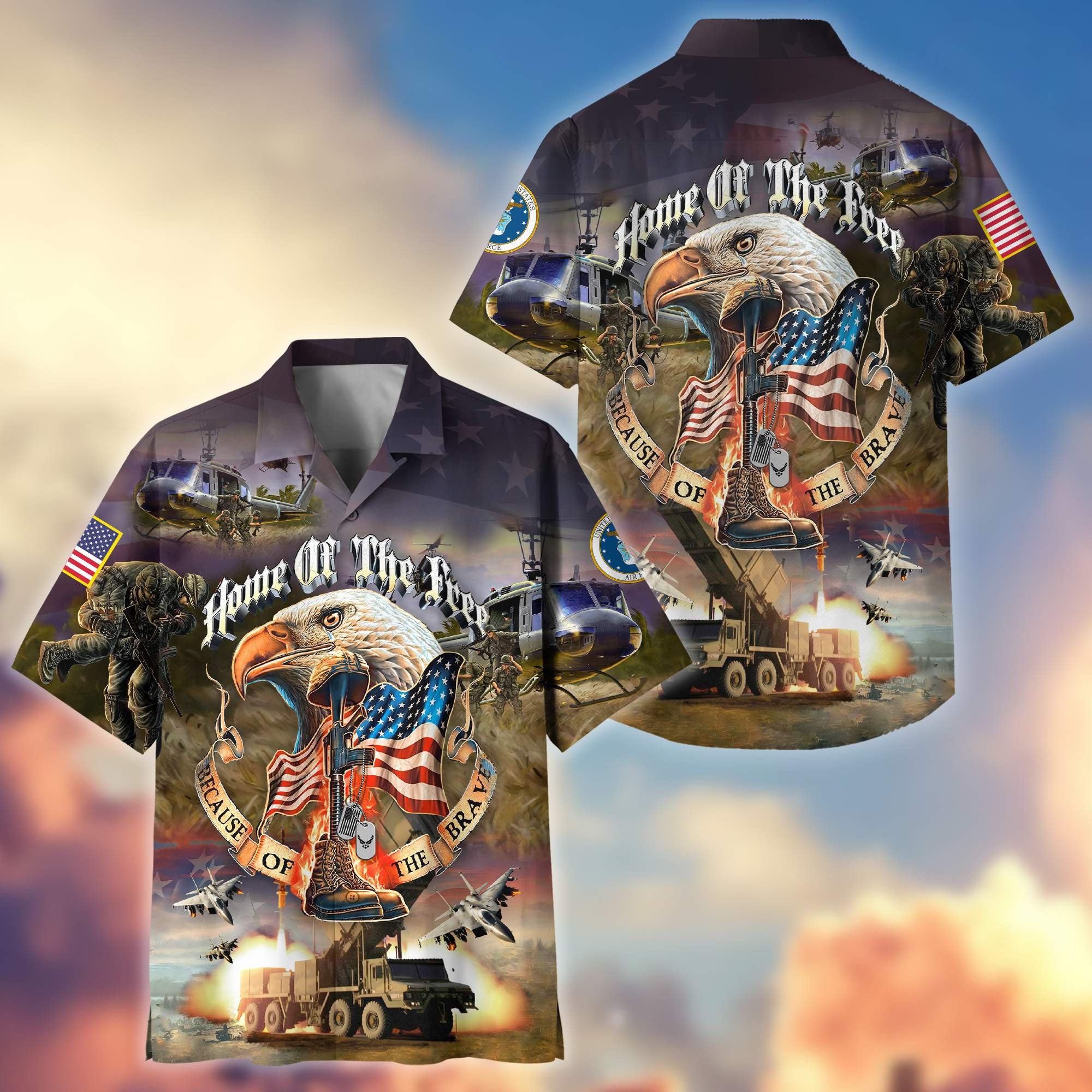 Premium Home Of The Free Because Of The Brave US Veterans Hawaiian Shirt, Gifts For Dad, Gifts For Husband Veteran