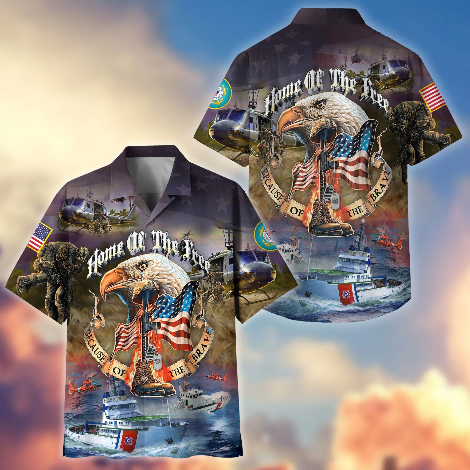 Premium Home Of The Free Because Of The Brave US Veterans Hawaiian Shirt, Gifts For Dad, Gifts For Husband Veteran