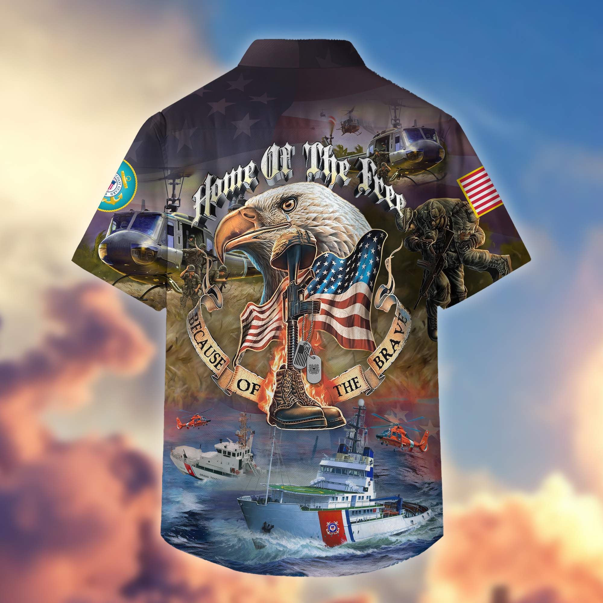 Premium Home Of The Free Because Of The Brave US Veterans Hawaiian Shirt, Gifts For Dad, Gifts For Husband Veteran