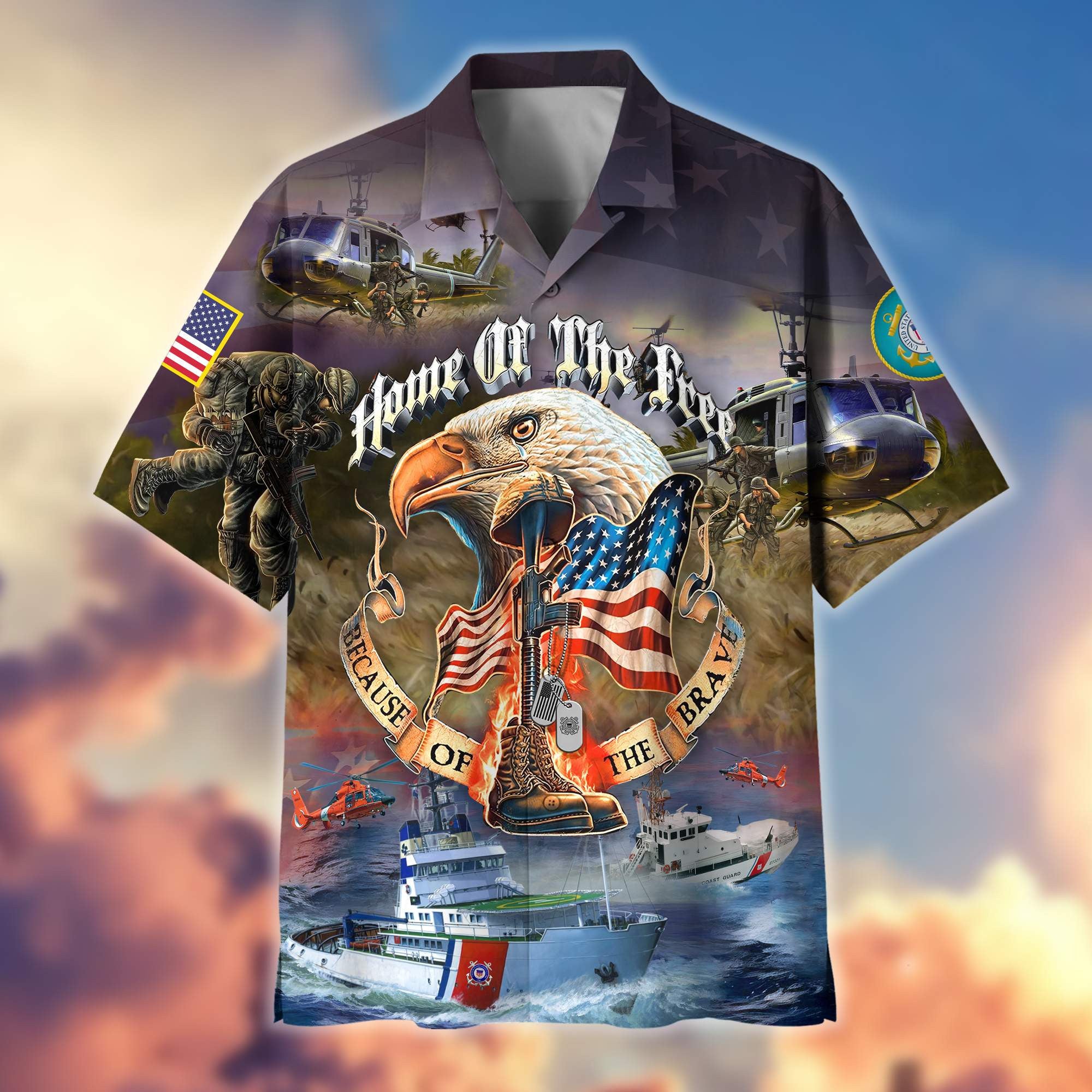 Premium Home Of The Free Because Of The Brave US Veterans Hawaiian Shirt, Gifts For Dad, Gifts For Husband Veteran