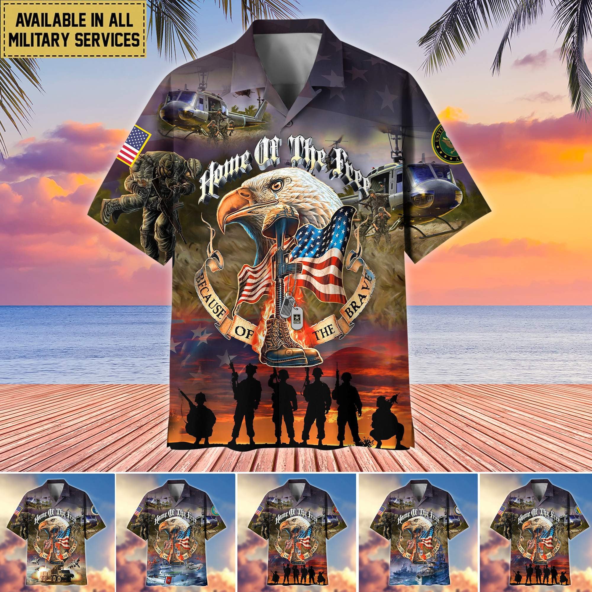 Premium Home Of The Free Because Of The Brave US Veterans Hawaiian Shirt, Gifts For Dad, Gifts For Husband Veteran