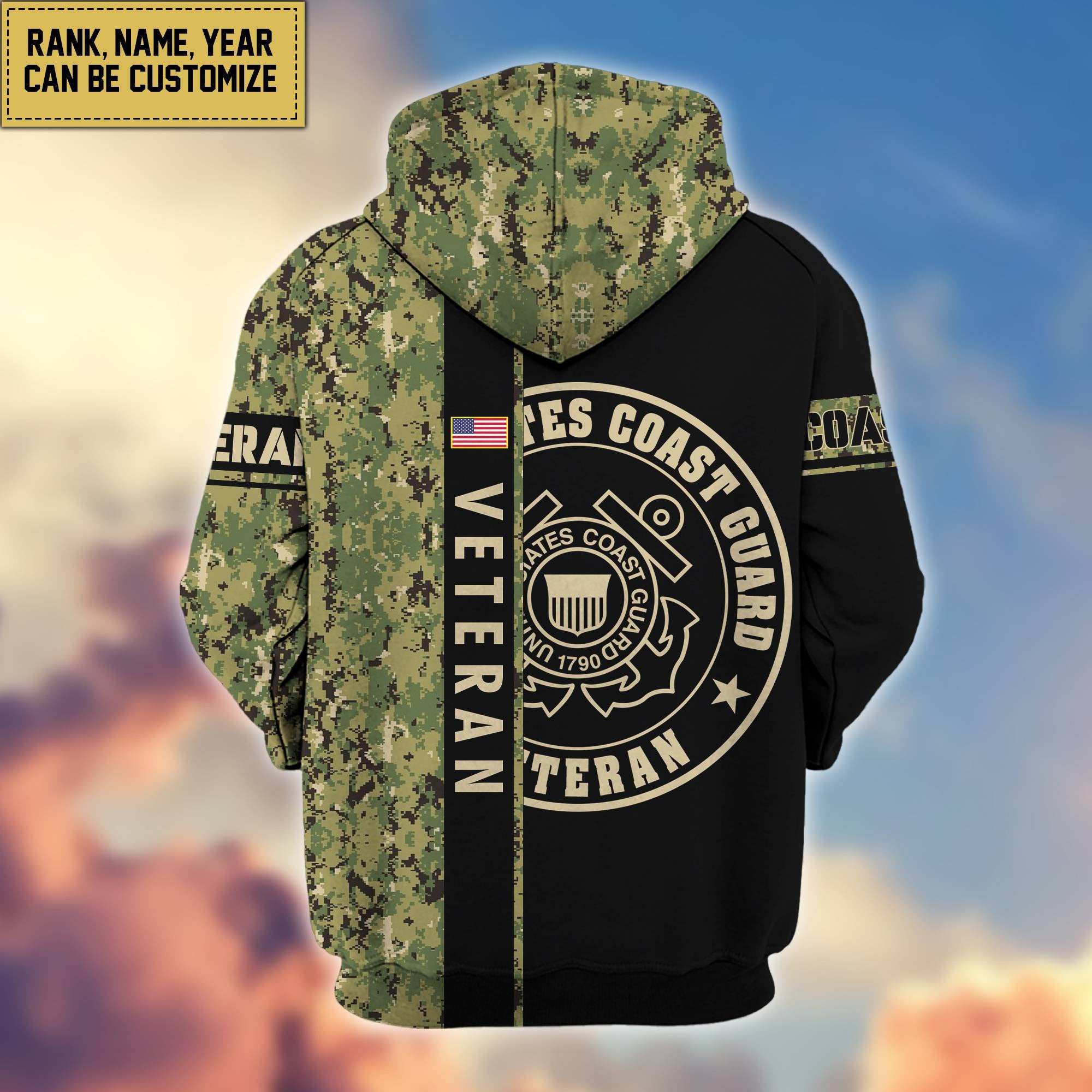 Premium Personalized Camo Soldiers US Veterans Zip Hoodie