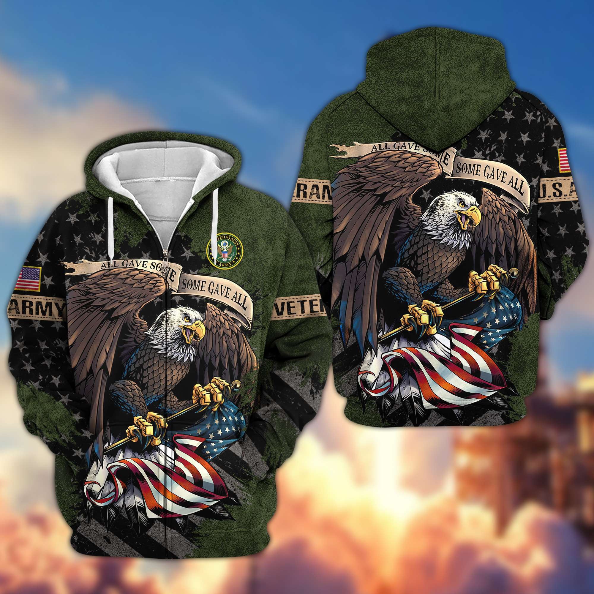 Premium US Veterans Zip Hoodie Gifts For Veterans Day, Gifts For Dad, Gifts For Husband