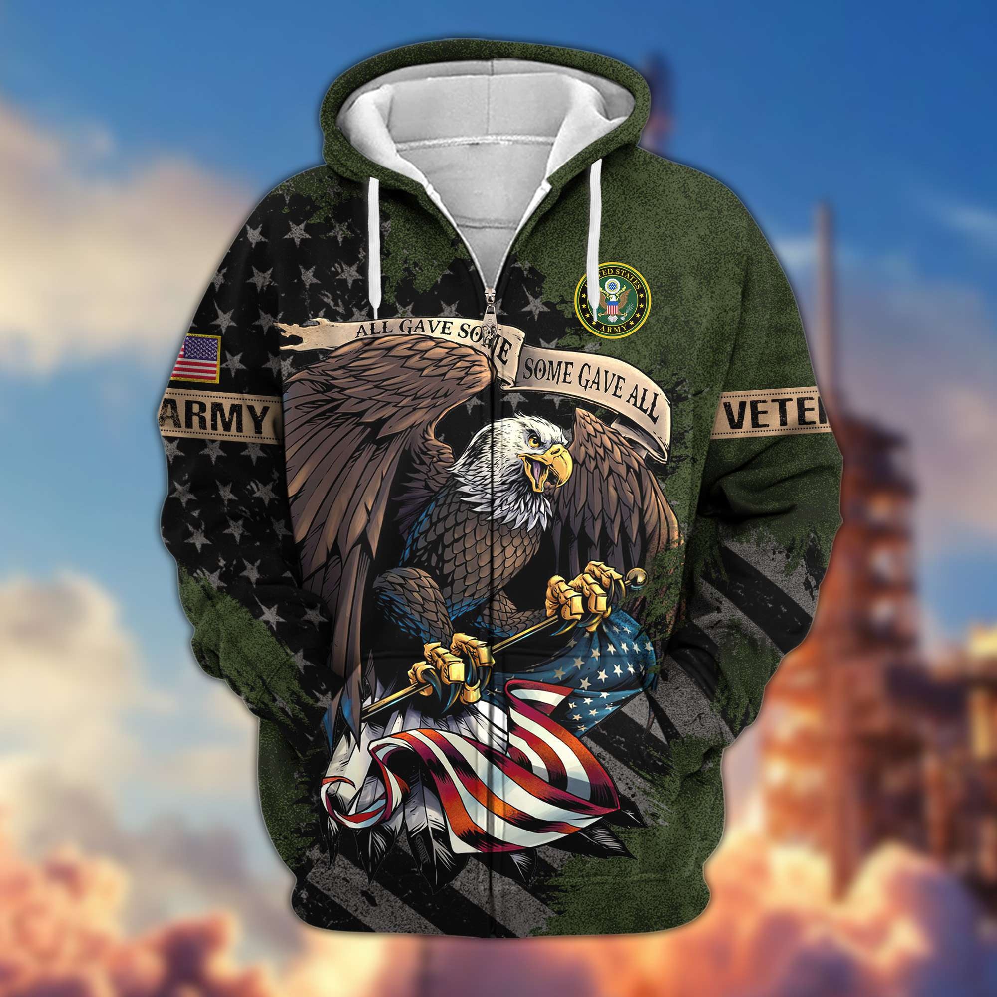Premium US Veterans Zip Hoodie Gifts For Veterans Day, Gifts For Dad, Gifts For Husband