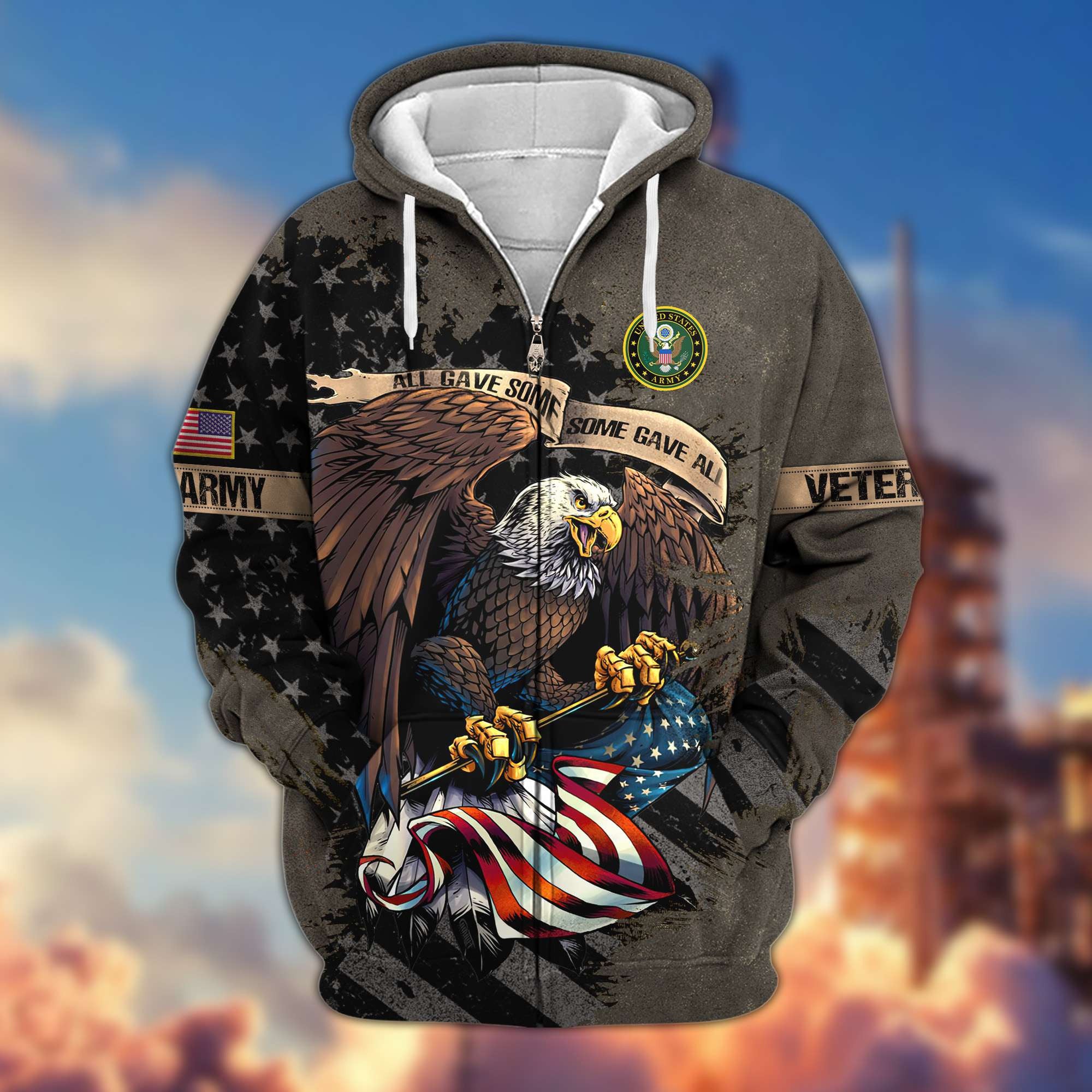 Premium US Veterans Zip Hoodie Gifts For Veterans Day, Gifts For Dad, Gifts For Husband