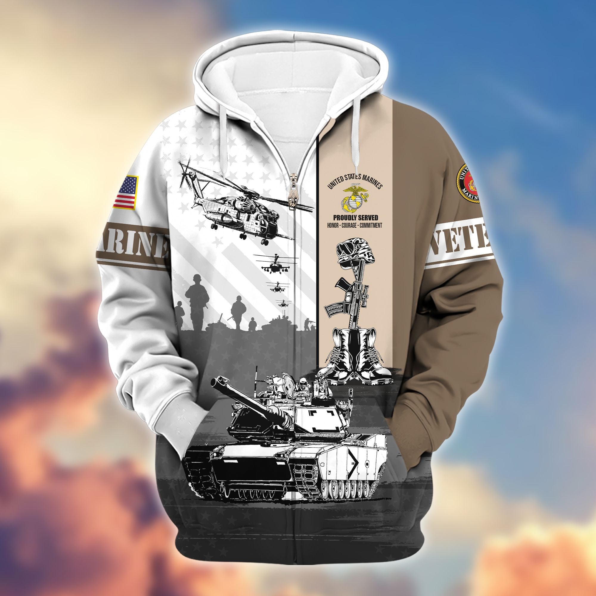 Premium US Veterans Zip Hoodie Gifts For Veterans Day
