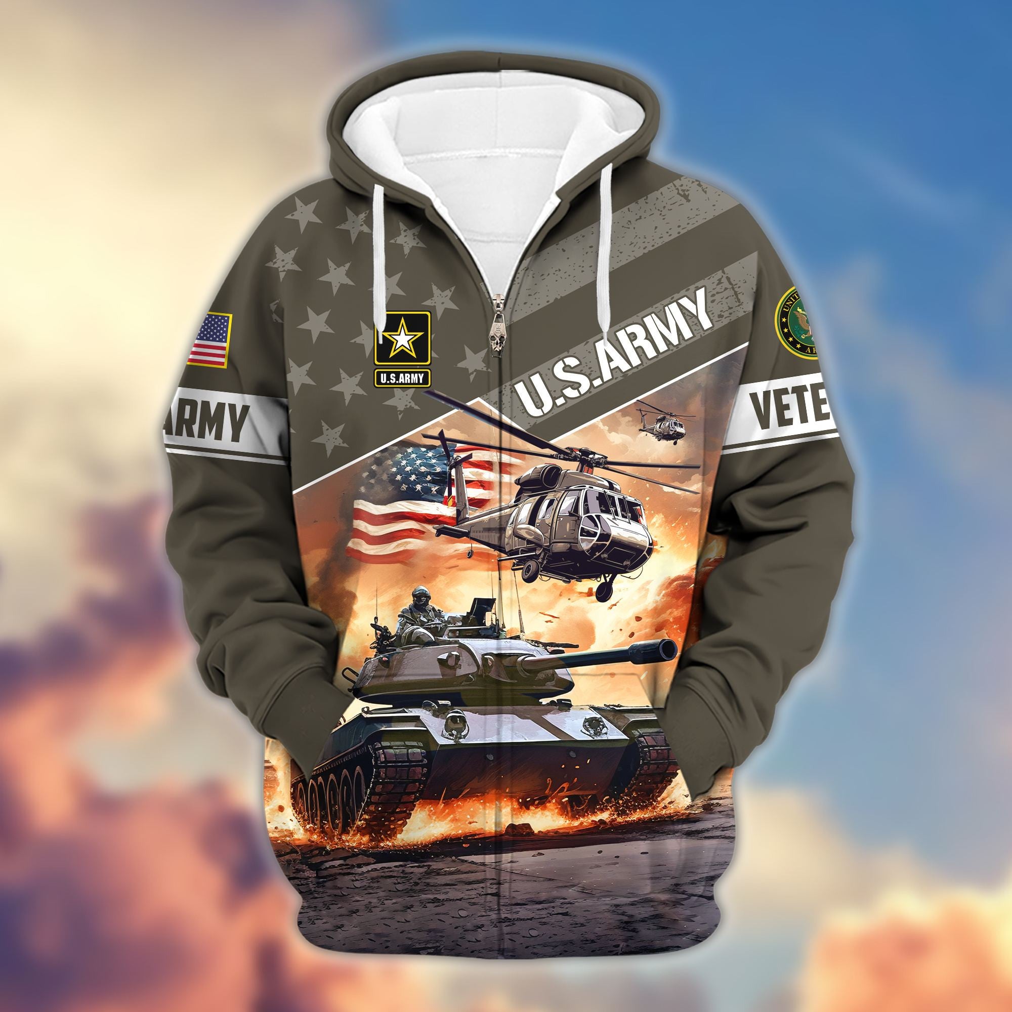 Premium Proudly Served US Veterans Zip Hoodie, Gifts For Veterans Day, Gifts For Dad, Gifts For Husband