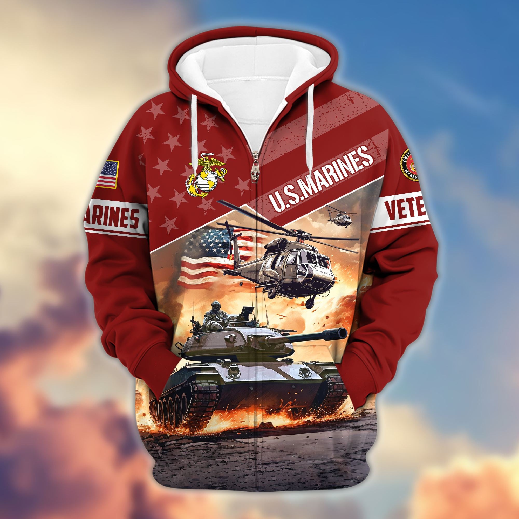 Premium Proudly Served US Veterans Zip Hoodie, Gifts For Veterans Day, Gifts For Dad, Gifts For Husband