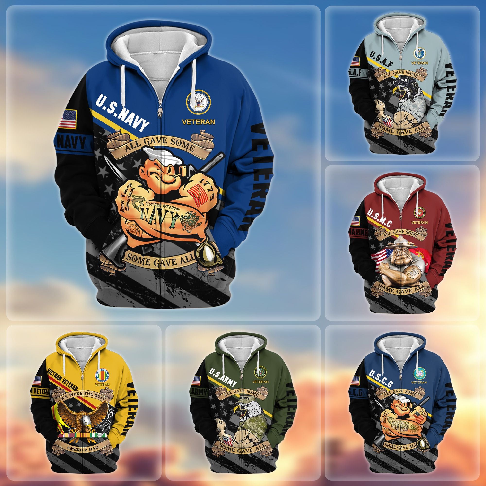 Premium All Gave Some Some Gave All US Veterans Zip Hoodie, Gifts For Veterans Day