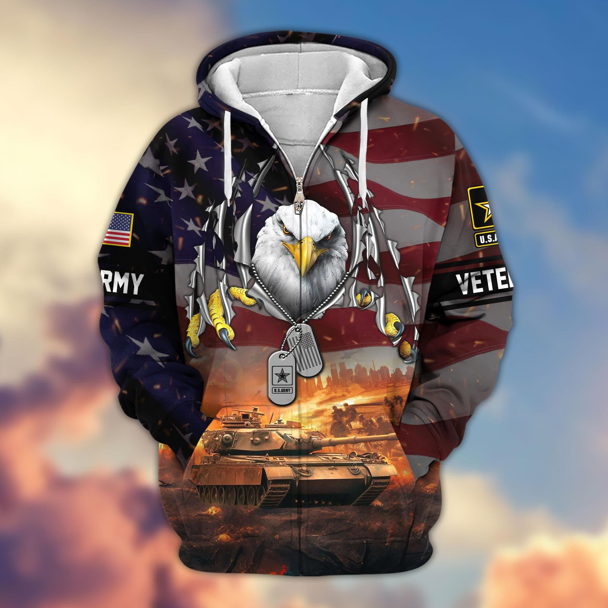 Premium US Veterans Zip Hoodie, Gifts For Veterans Day, Gifts For US Veterans