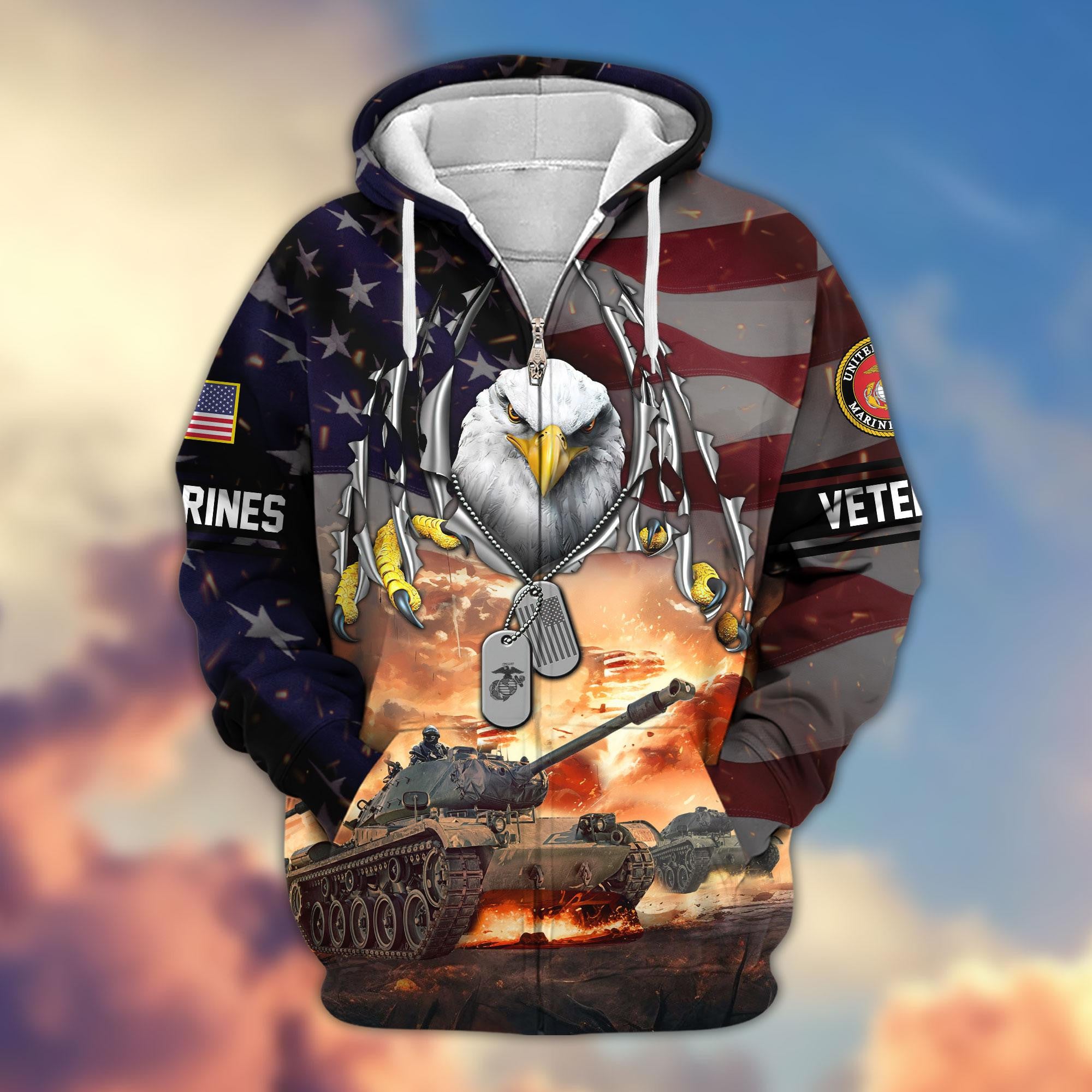 Premium US Veterans Zip Hoodie, Gifts For Veterans Day, Gifts For US Veterans
