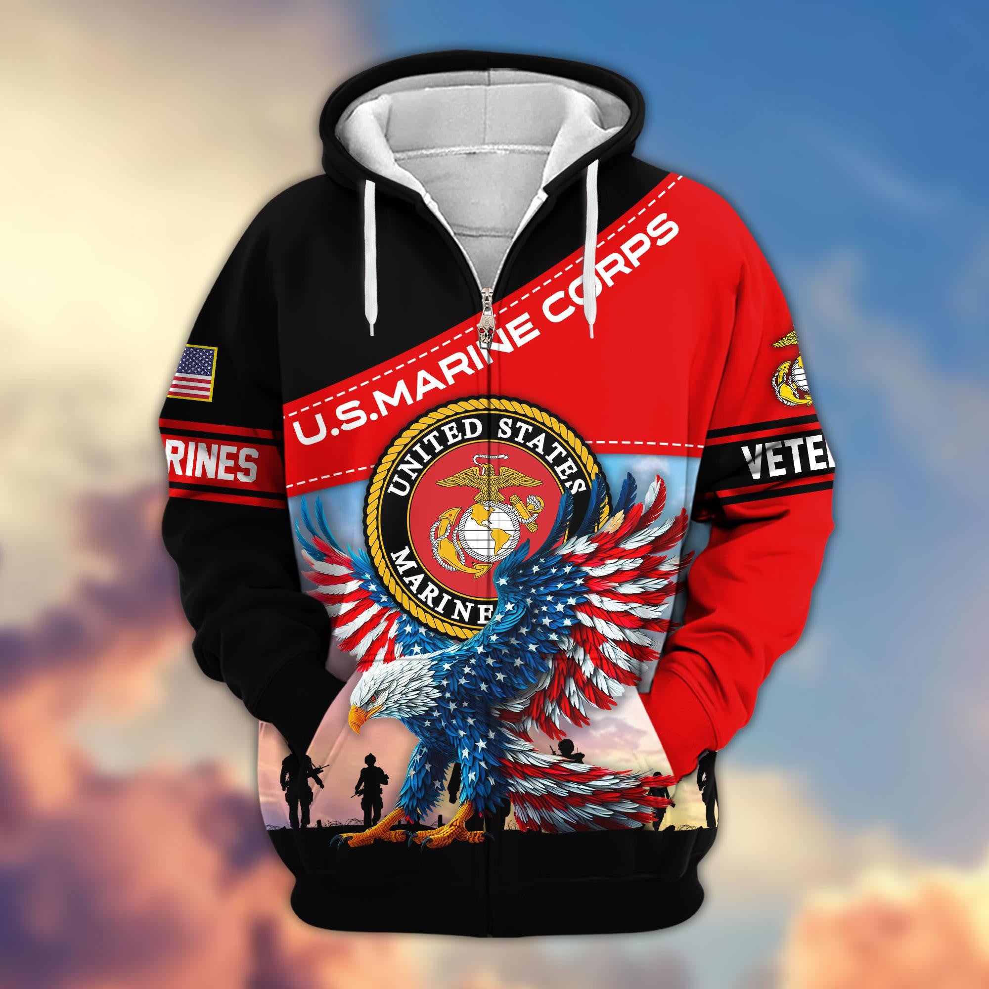 Premium US Veterans Zip Hoodie, Gifts For Veterans Day, Gifts For US Veterans