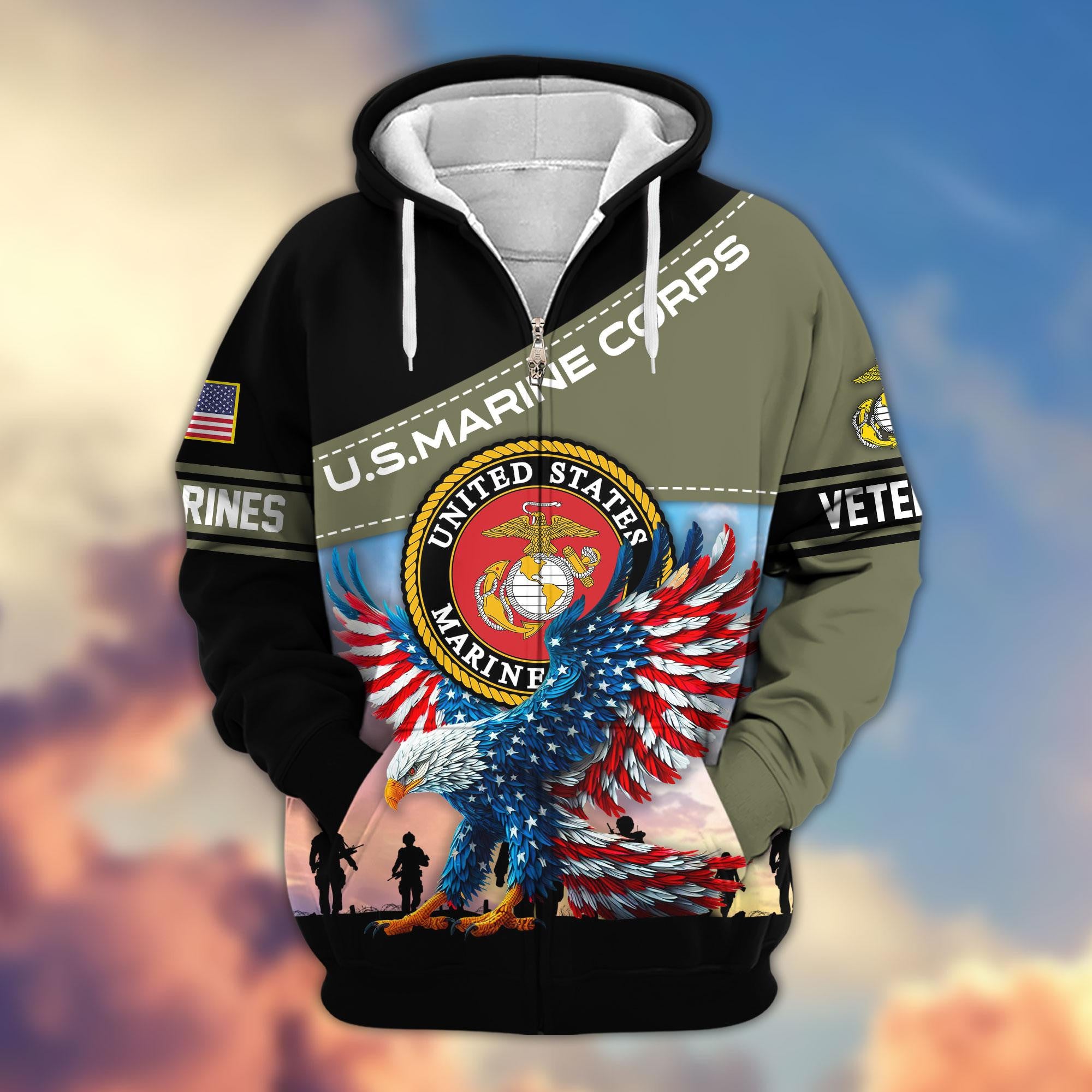 Premium US Veterans Zip Hoodie, Gifts For Veterans Day, Gifts For US Veterans