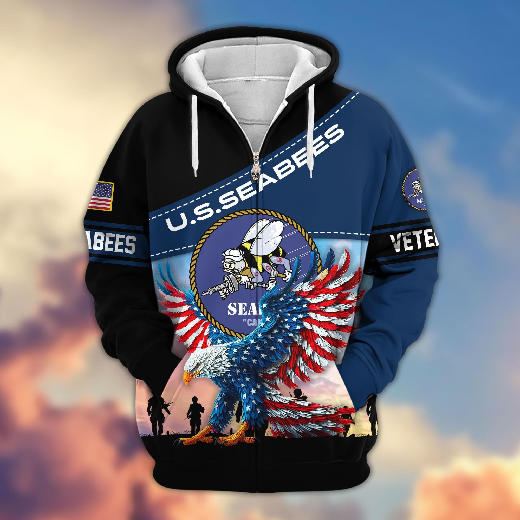 Premium US Veterans Zip Hoodie, Gifts For Veterans Day, Gifts For US Veterans