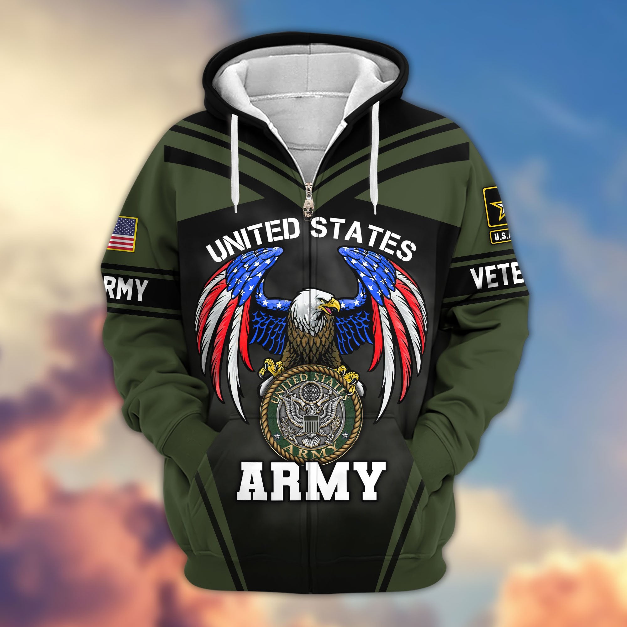 Premium US Veterans Zip Hoodie, Gifts For US Veterans, Gifts For Veterans Day, Gifts For Father's Day