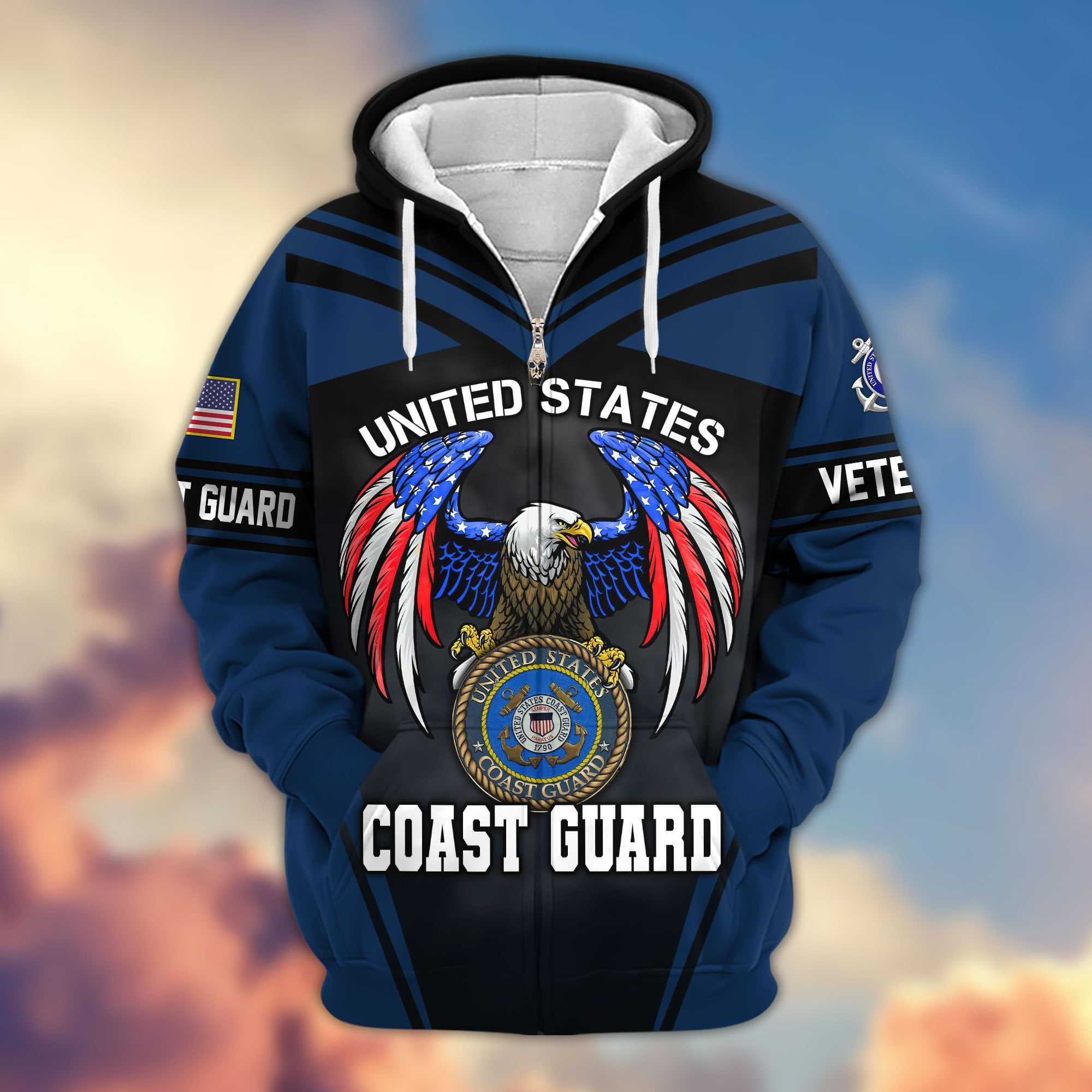 Premium US Veterans Zip Hoodie, Gifts For US Veterans, Gifts For Veterans Day, Gifts For Father's Day