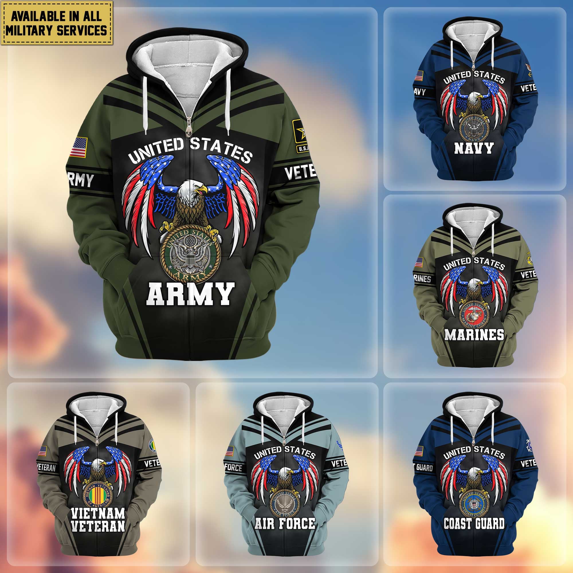 Premium US Veterans Zip Hoodie, Gifts For US Veterans, Gifts For Veterans Day, Gifts For Father's Day