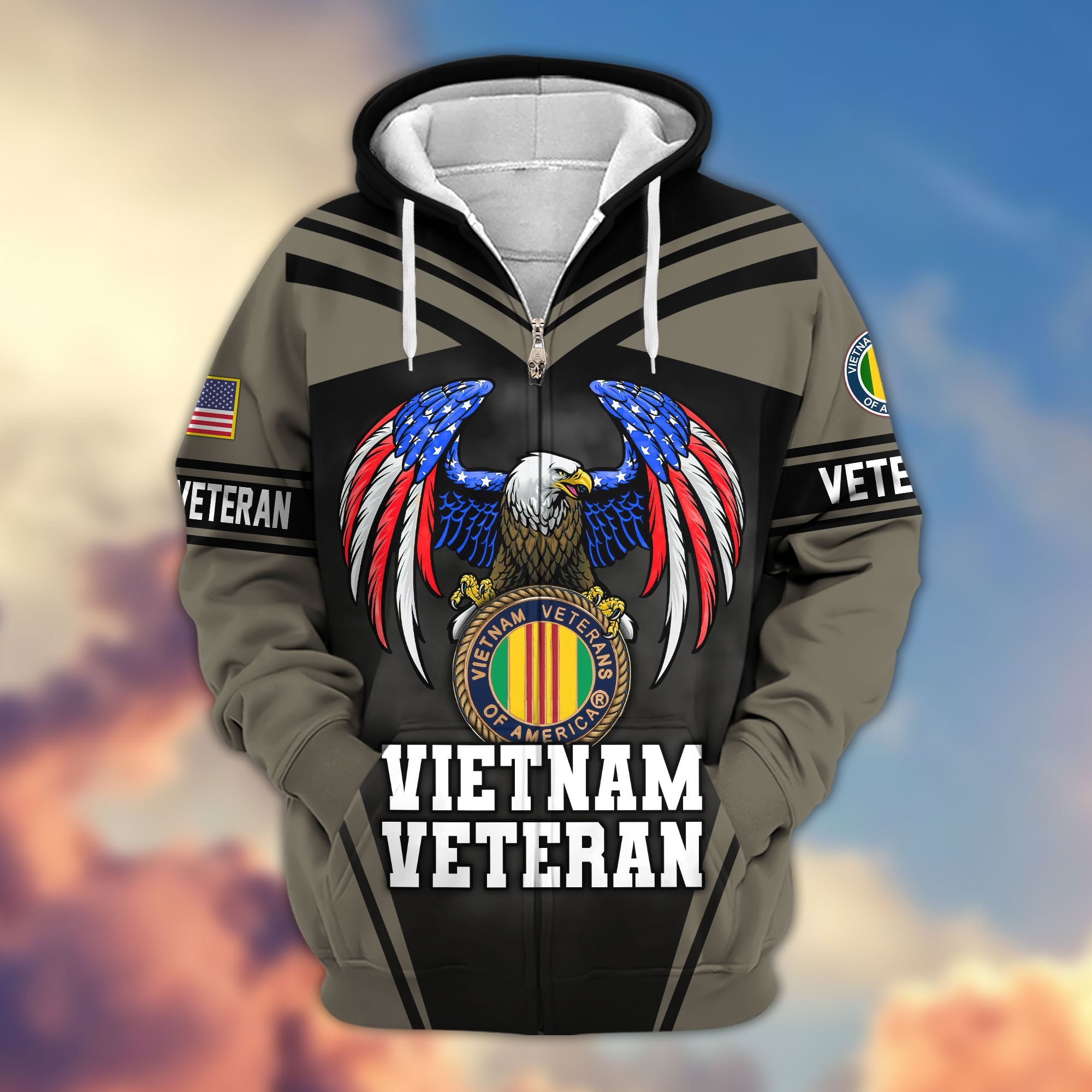 Premium US Veterans Zip Hoodie, Gifts For US Veterans, Gifts For Veterans Day, Gifts For Father's Day