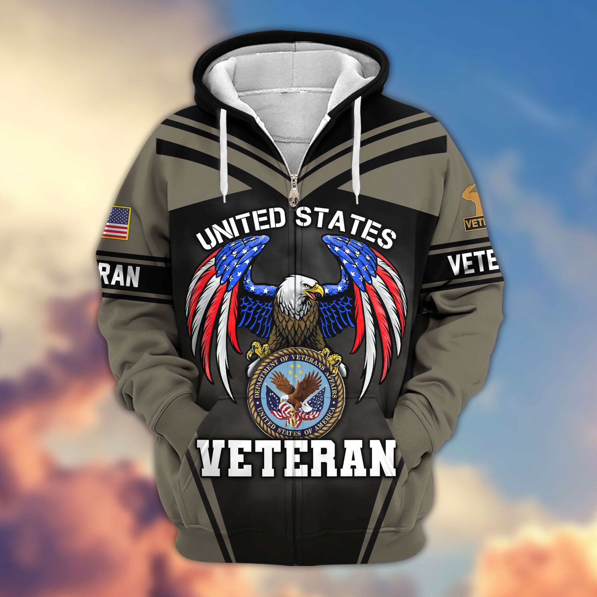 Premium US Veterans Zip Hoodie, Gifts For US Veterans, Gifts For Veterans Day, Gifts For Father's Day
