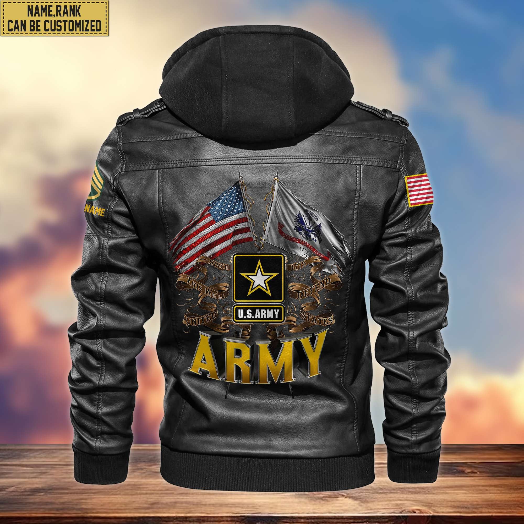Premium US Army Leather Jacket, Custom Name, Rank, Gifts For Army Veteran