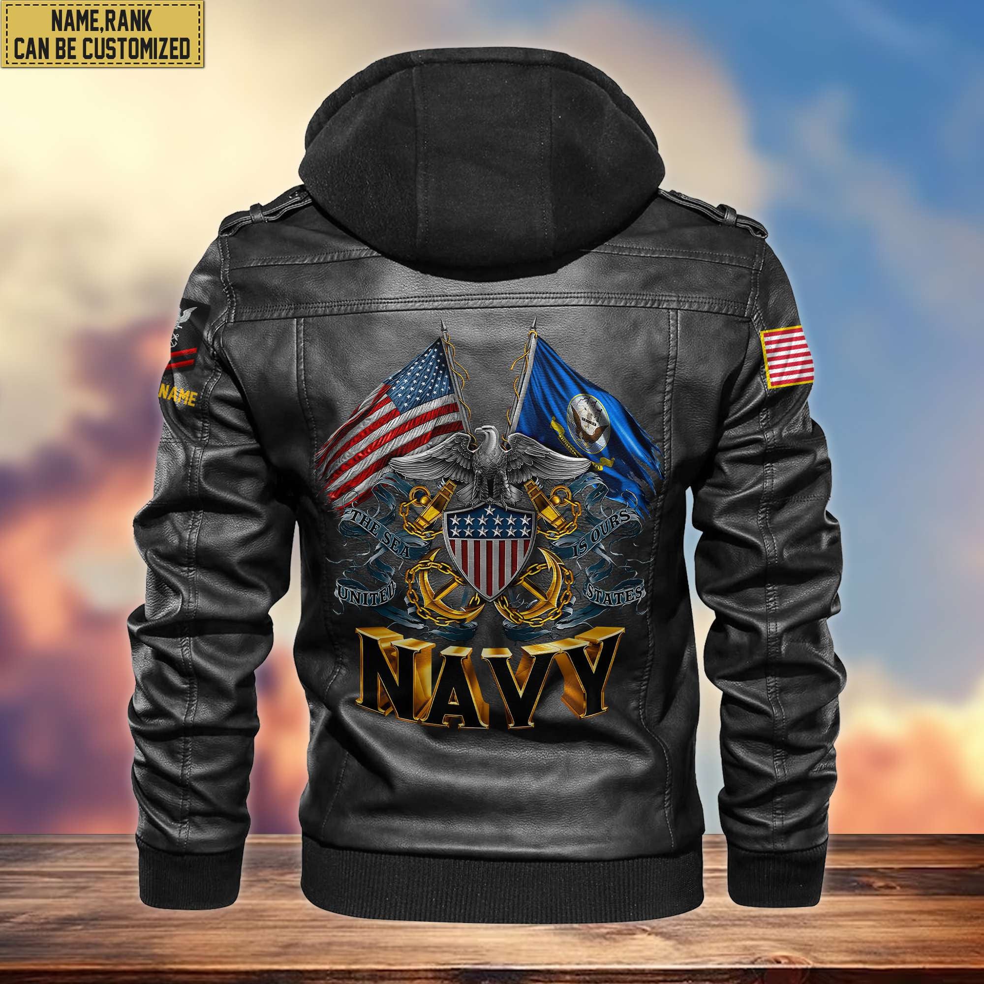 Premium US Navy Leather Jacket, Custom Name, Rank, Gifts For Navy Veteran