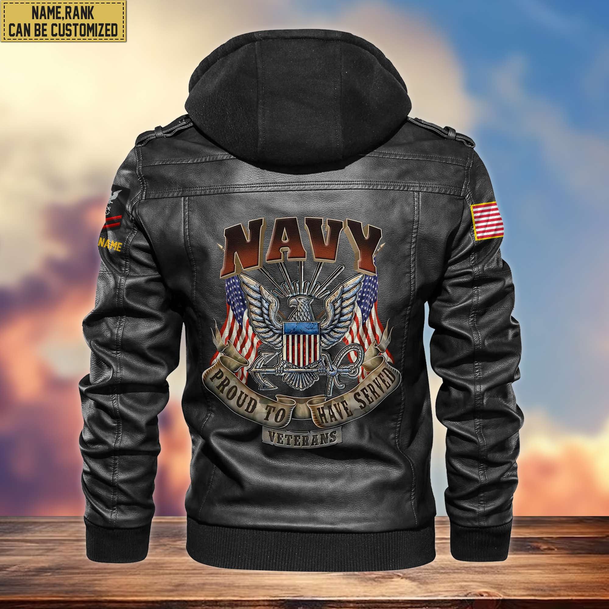 Premium US Navy Leather Jacket, Custom Name, Rank, Gifts For Navy Veteran