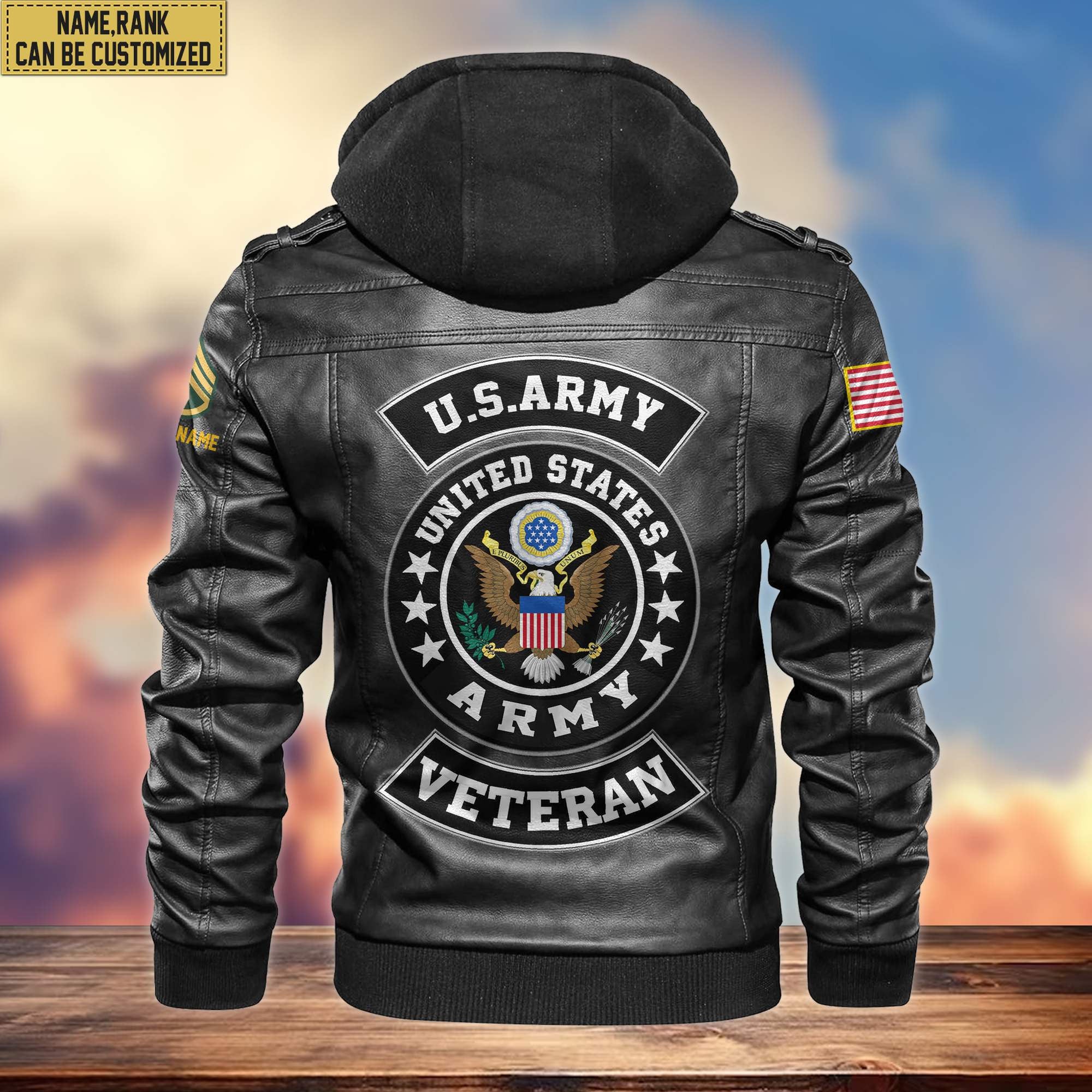 US Army Leather Jacket, Custom Name, Rank, Gifts For Army Veteran