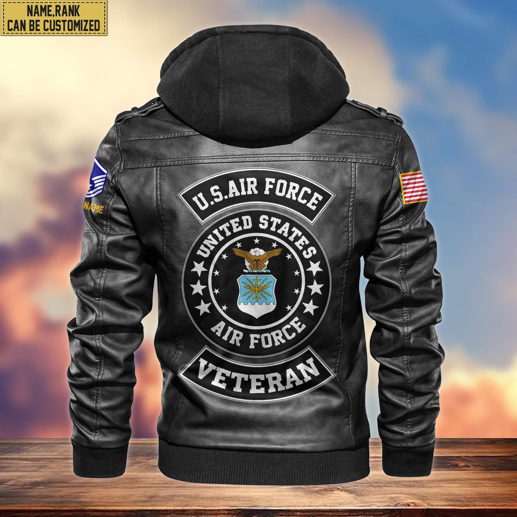 USAF Leather Jacket, Custom Name, Rank, Gifts For Air Force Veteran