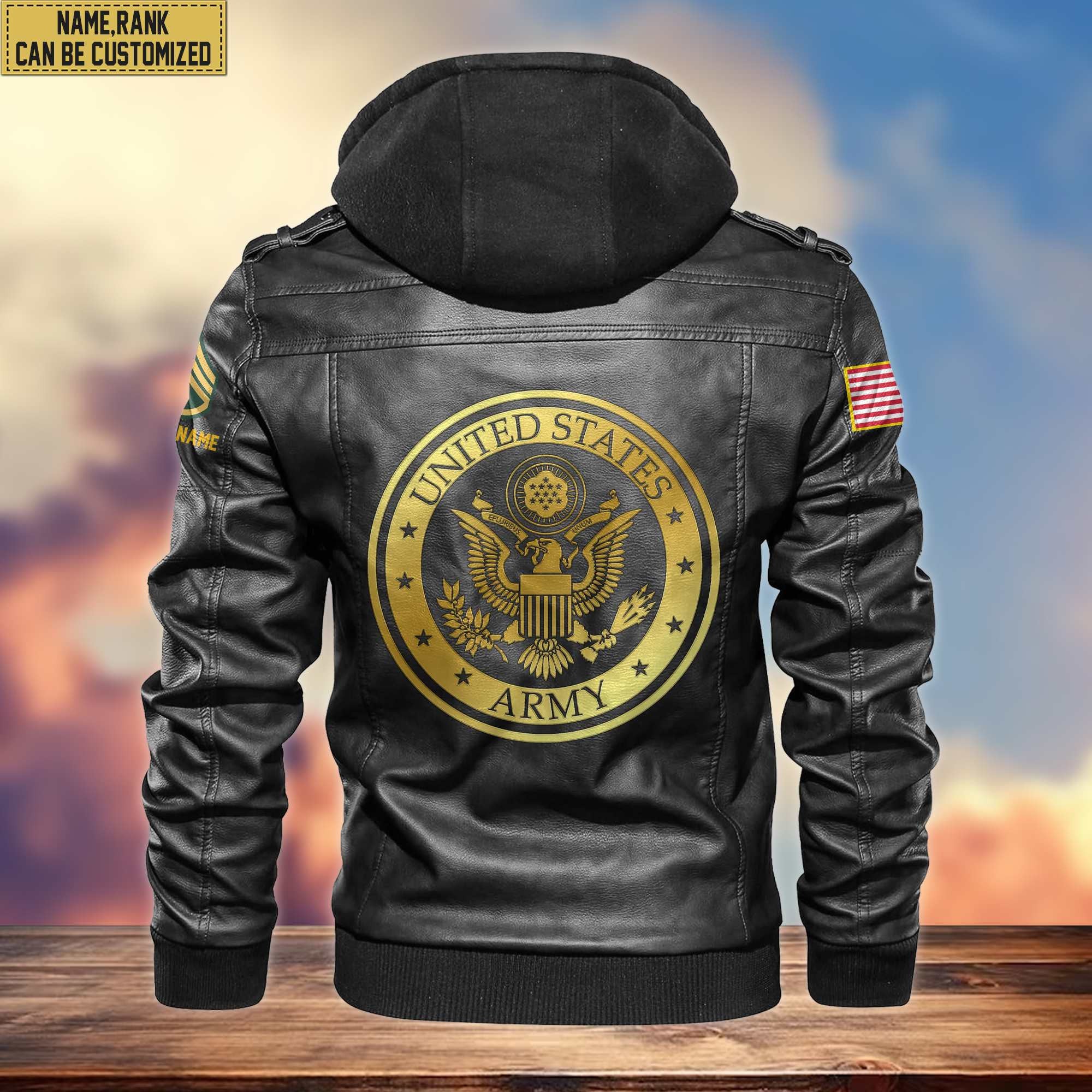 US Army Leather Jacket, Custom Name, Rank, Gifts For Army Veteran