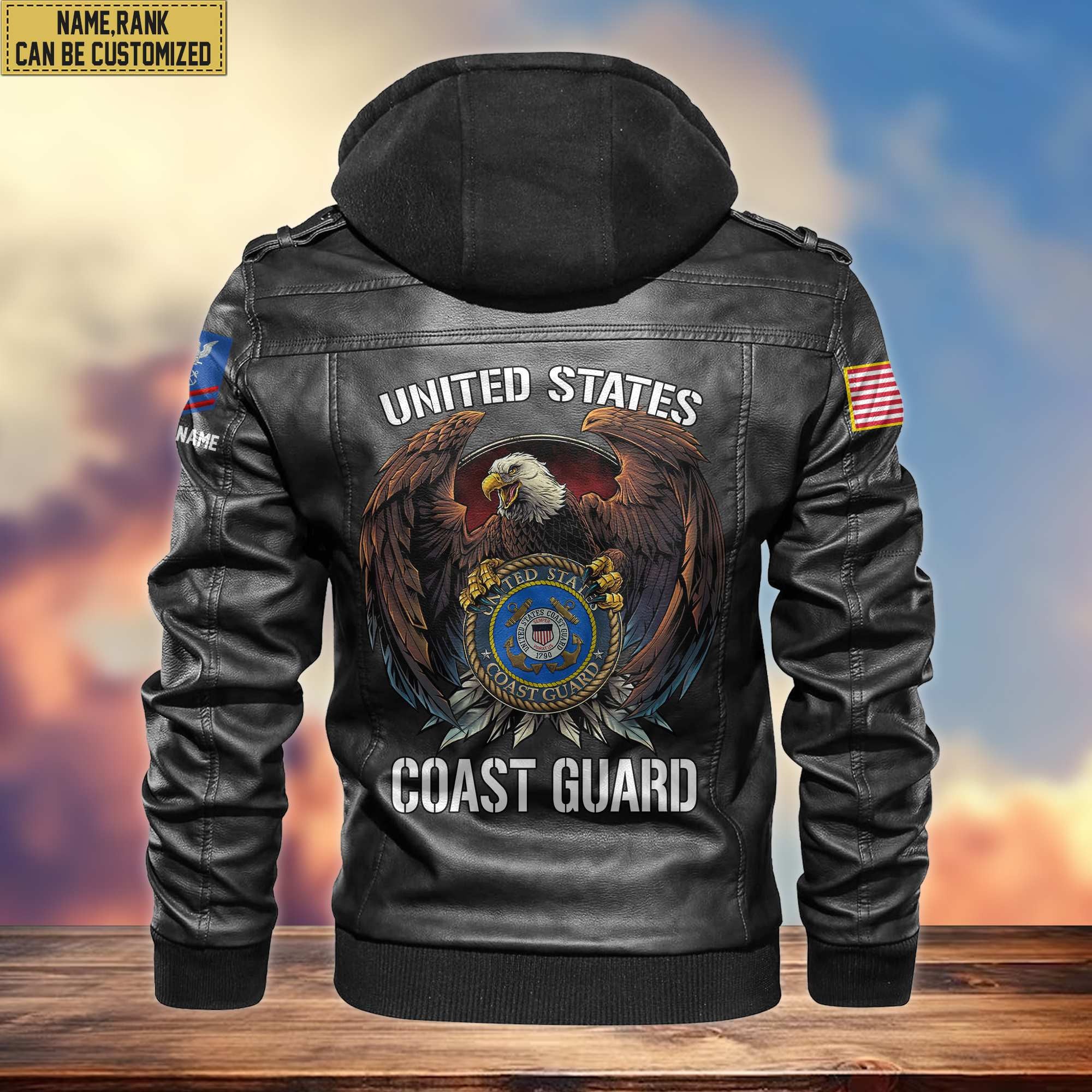 Premium USCG Leather Jacket, Gifts For Coast Guard Veteran