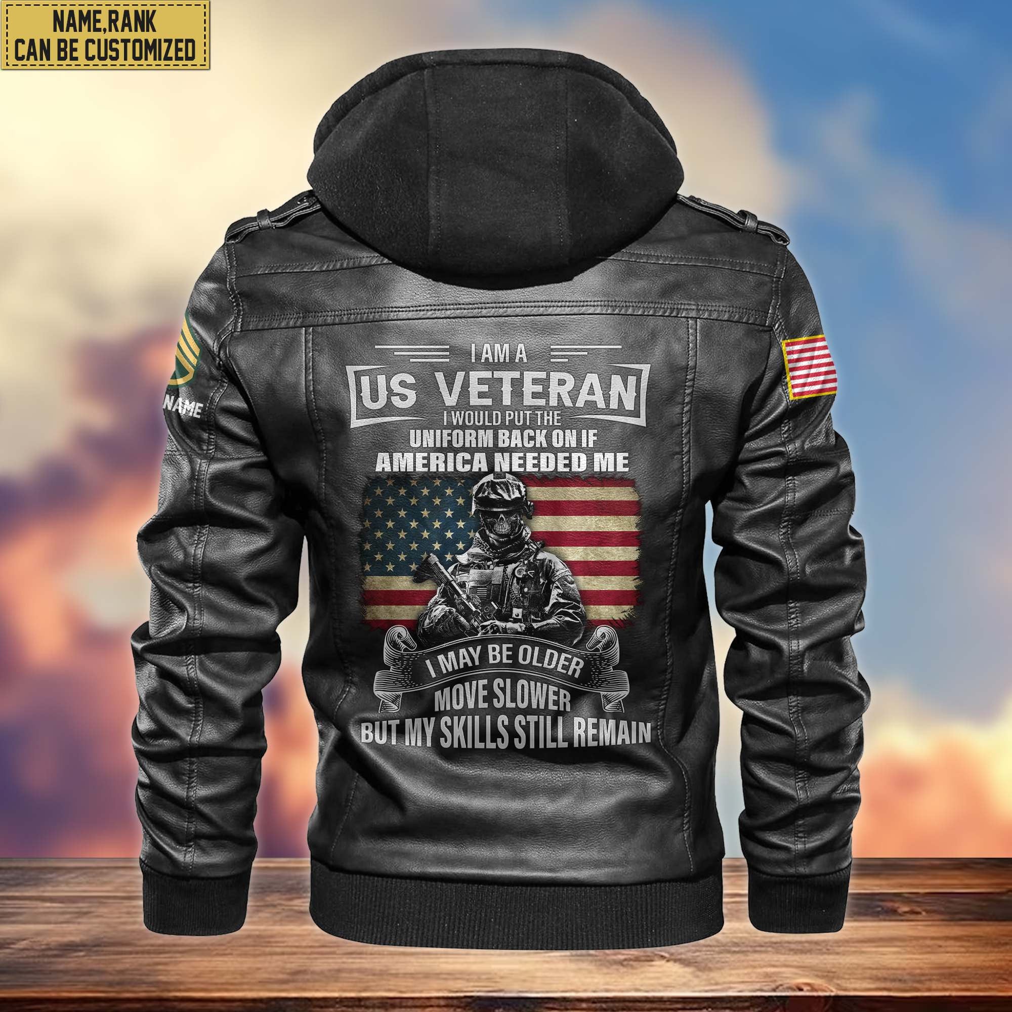 Premium US Army Leather Jacket, Custom Name, Rank, Gifts For Army Veteran