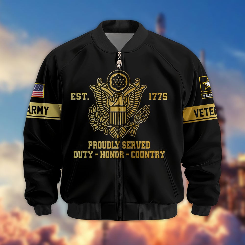 Premium Proudly Served US Veterans Bomber Jacket, Gifts For US Veterans, Gifts For Veterans Day