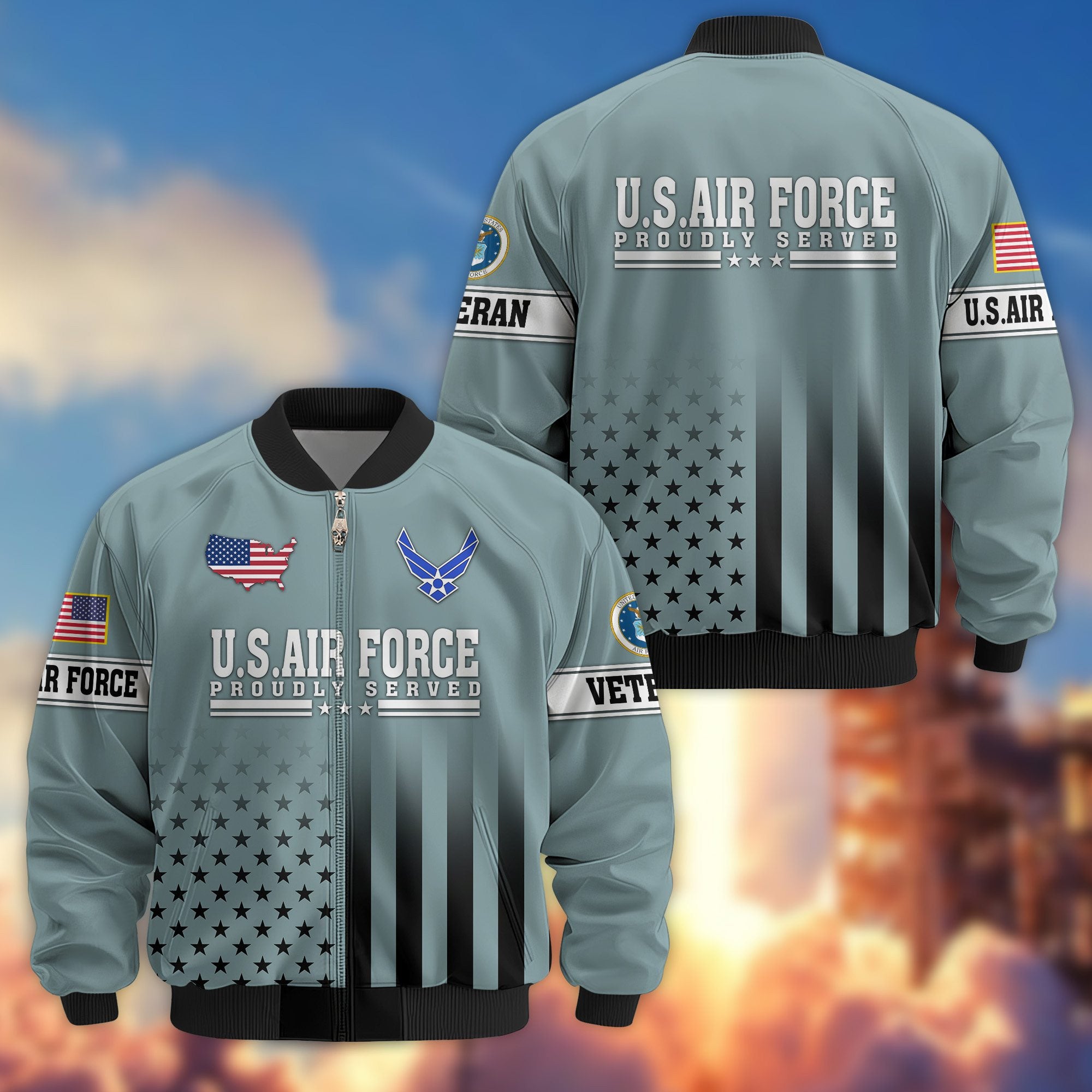 Premium Proudly Served US Veterans Bomber Jacket, Gifts For US Veterans, Gifts For Veterans Day