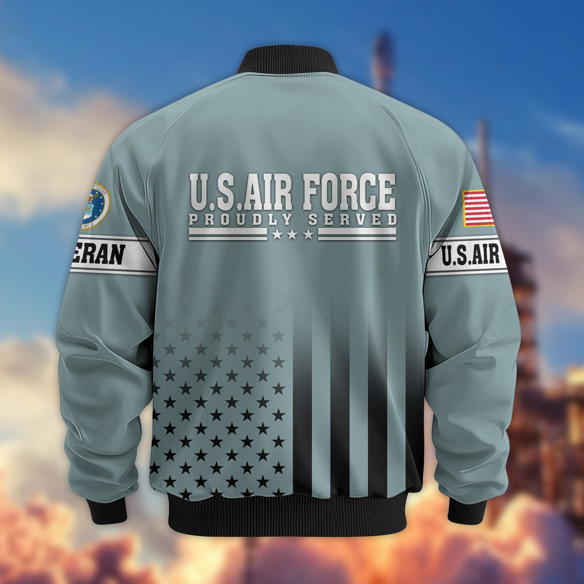 Premium Proudly Served US Veterans Bomber Jacket, Gifts For US Veterans, Gifts For Veterans Day