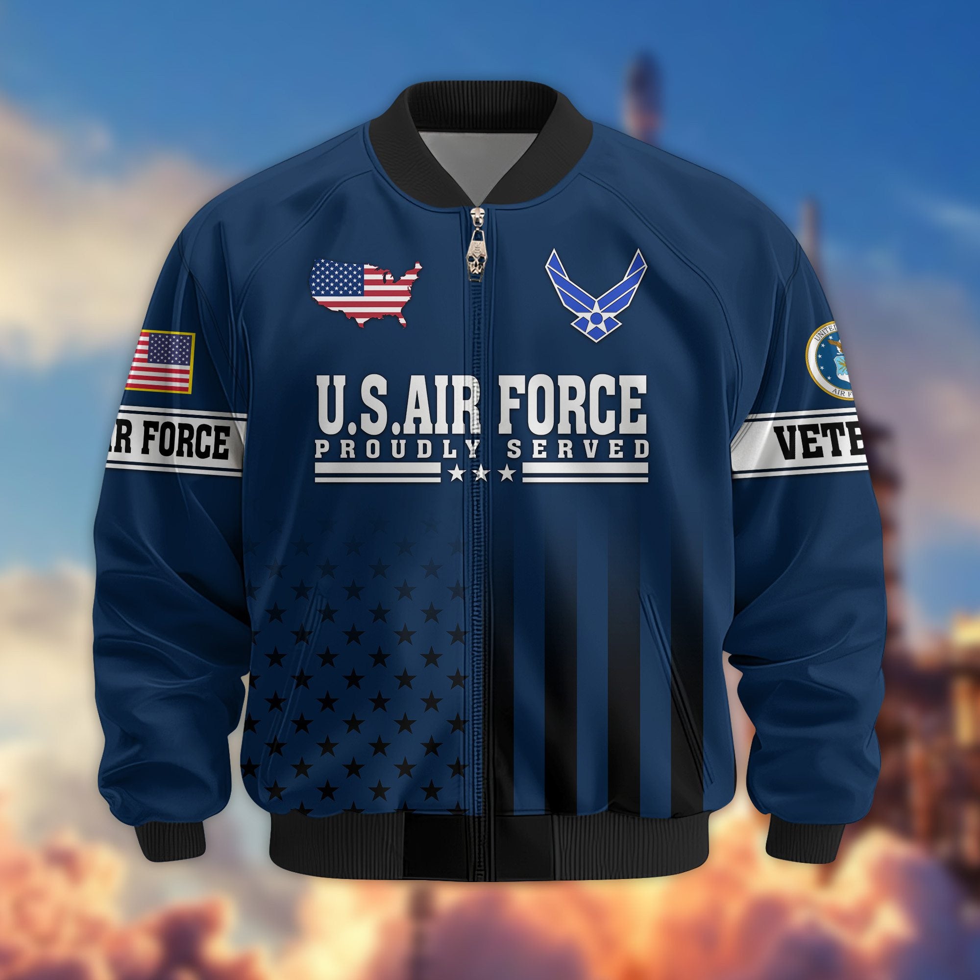 Premium Proudly Served US Veterans Bomber Jacket, Gifts For US Veterans, Gifts For Veterans Day