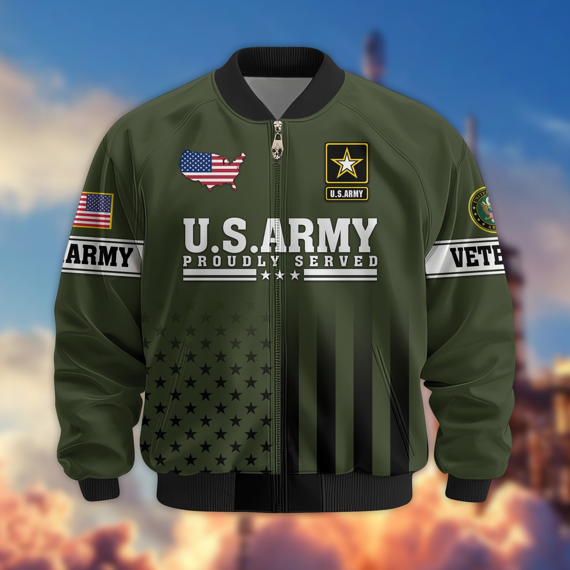 Premium Proudly Served US Veterans Bomber Jacket, Gifts For US Veterans, Gifts For Veterans Day