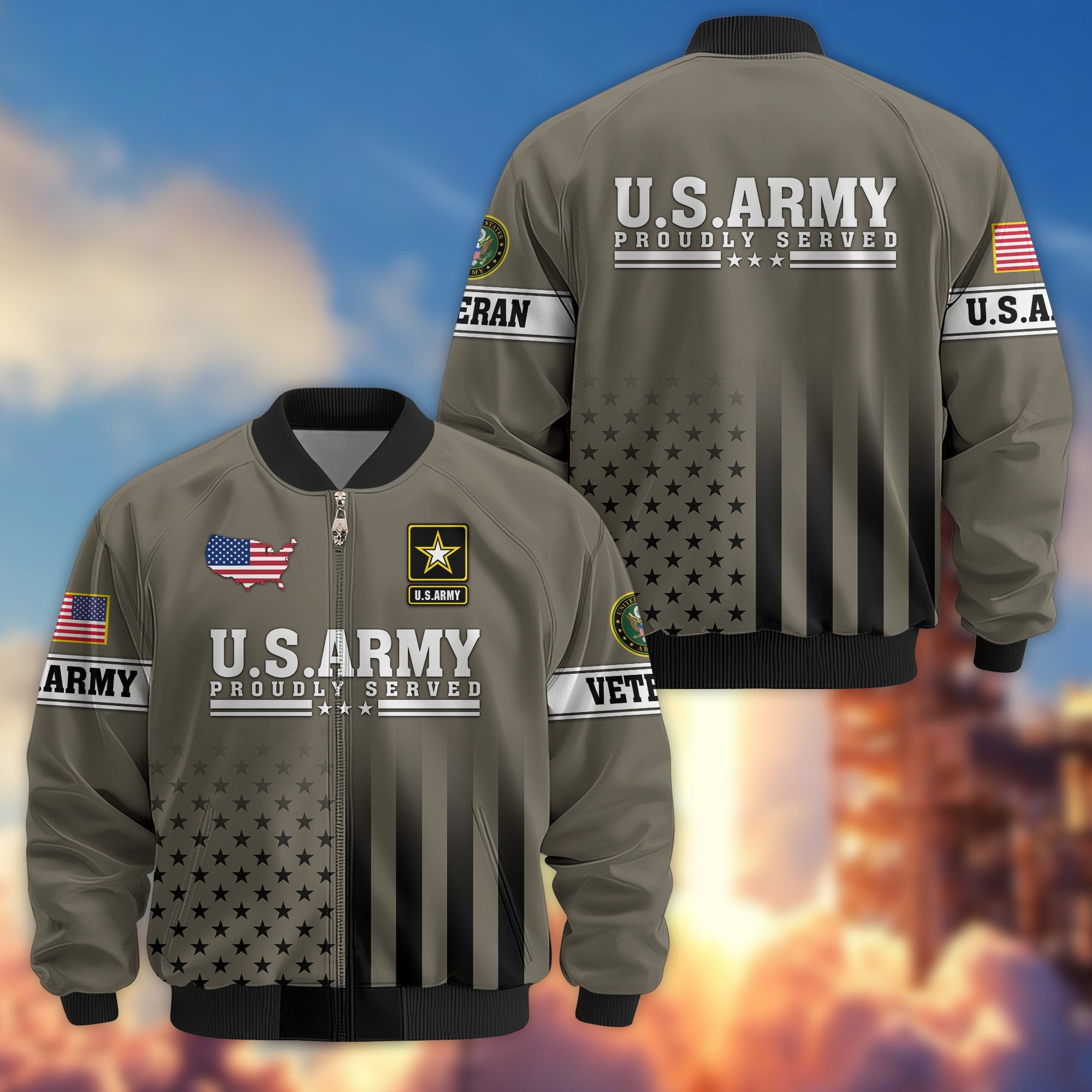 Premium Proudly Served US Veterans Bomber Jacket, Gifts For US Veterans, Gifts For Veterans Day
