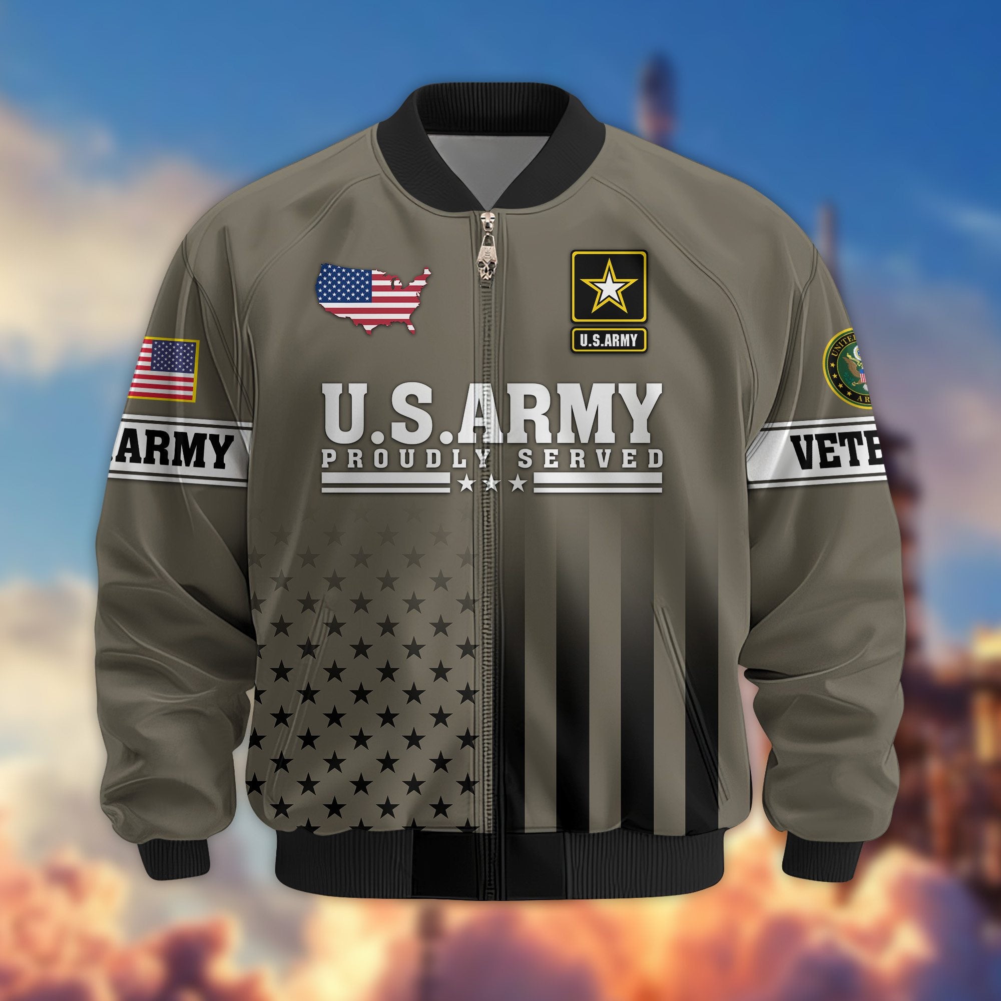 Premium Proudly Served US Veterans Bomber Jacket, Gifts For US Veterans, Gifts For Veterans Day